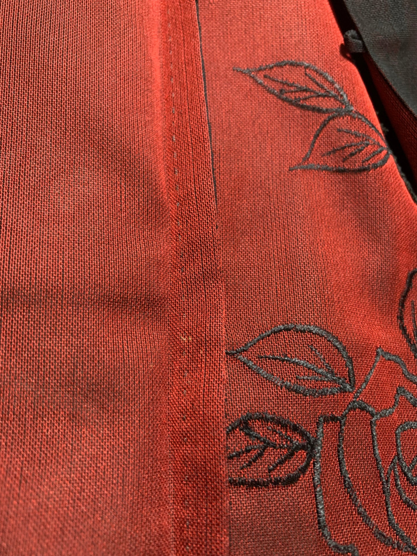 VINTAGE BLACK HAORI SHEER “sha, red, rose, embroidery"