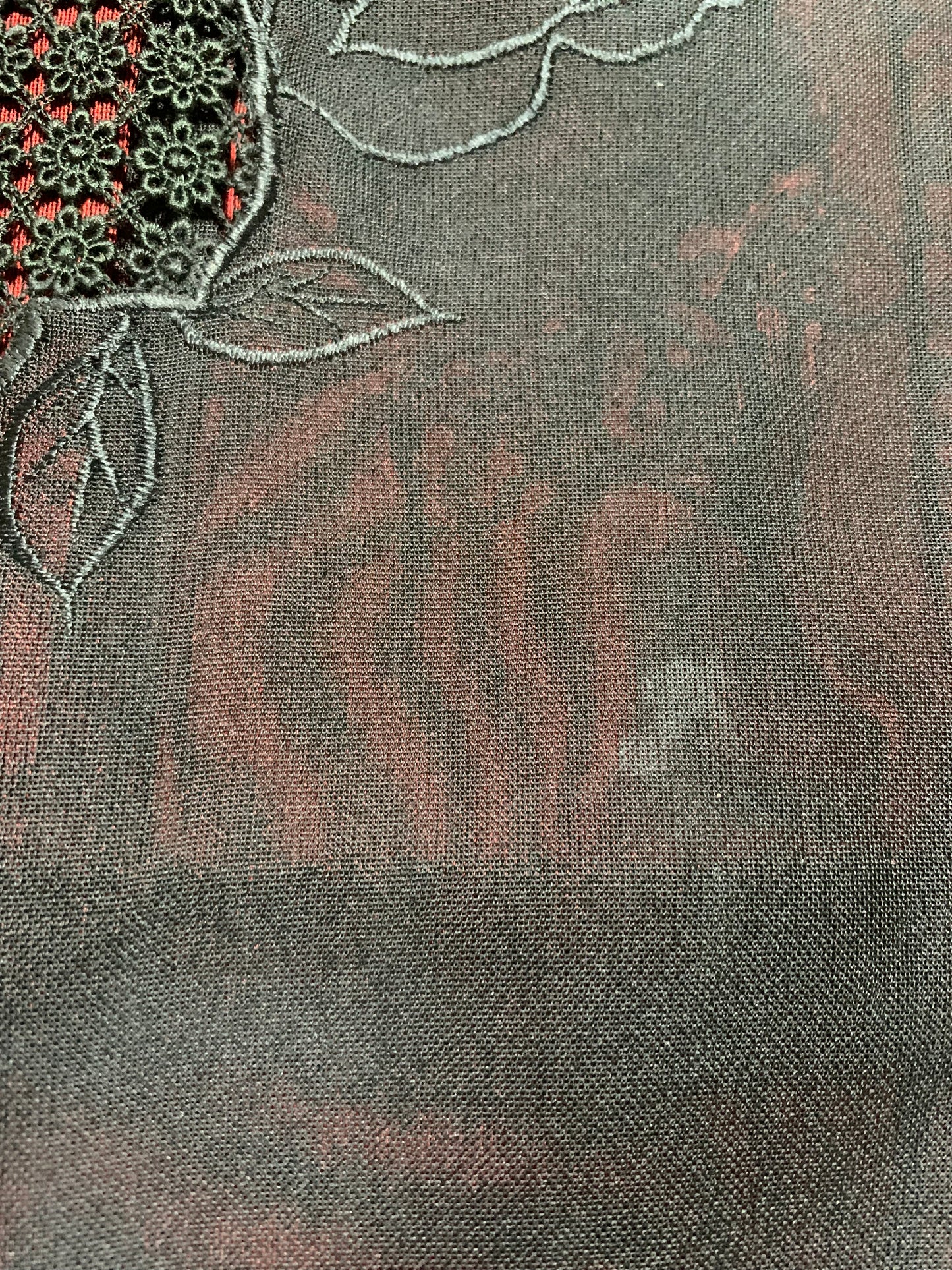 VINTAGE BLACK HAORI SHEER “sha, red, rose, embroidery"