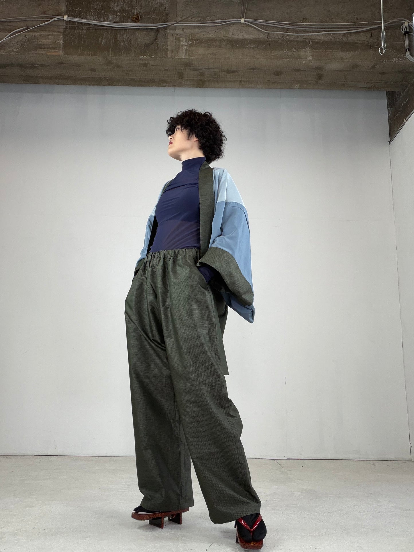 Oshima Tsumugi HAORI  and KIMONO elastic waist pants upcycled from Japanese kimono"ASB005"