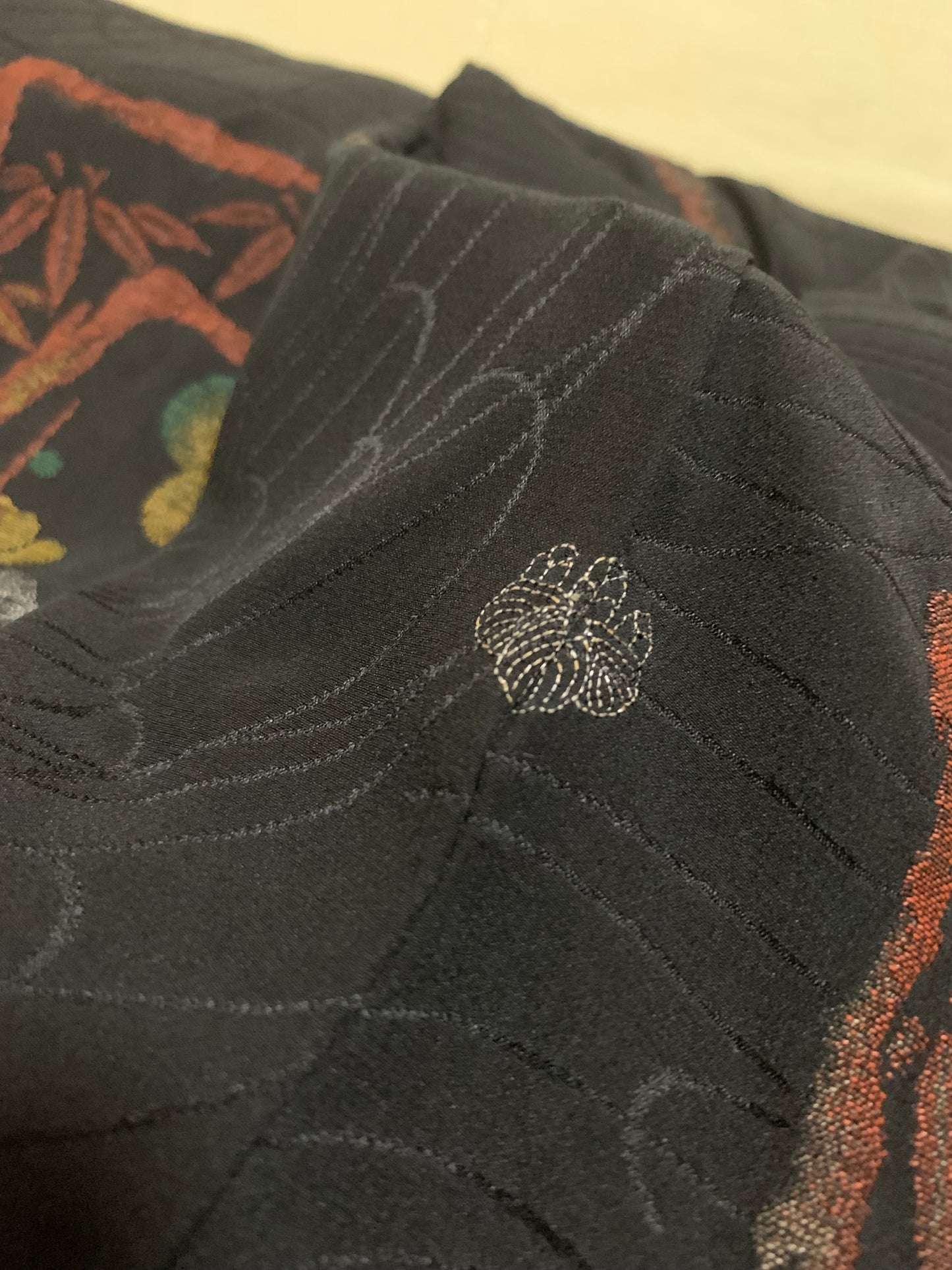 VINTAGE BLACK HAORI "antique, good condition, kamon"