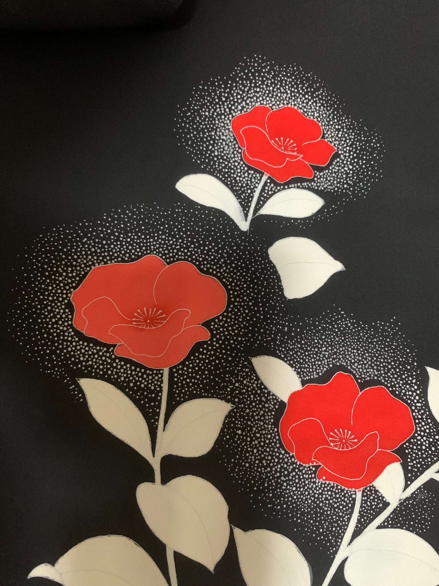 VINTAGE BLACK HAORI "red-youbana, Impressive design, kamon "