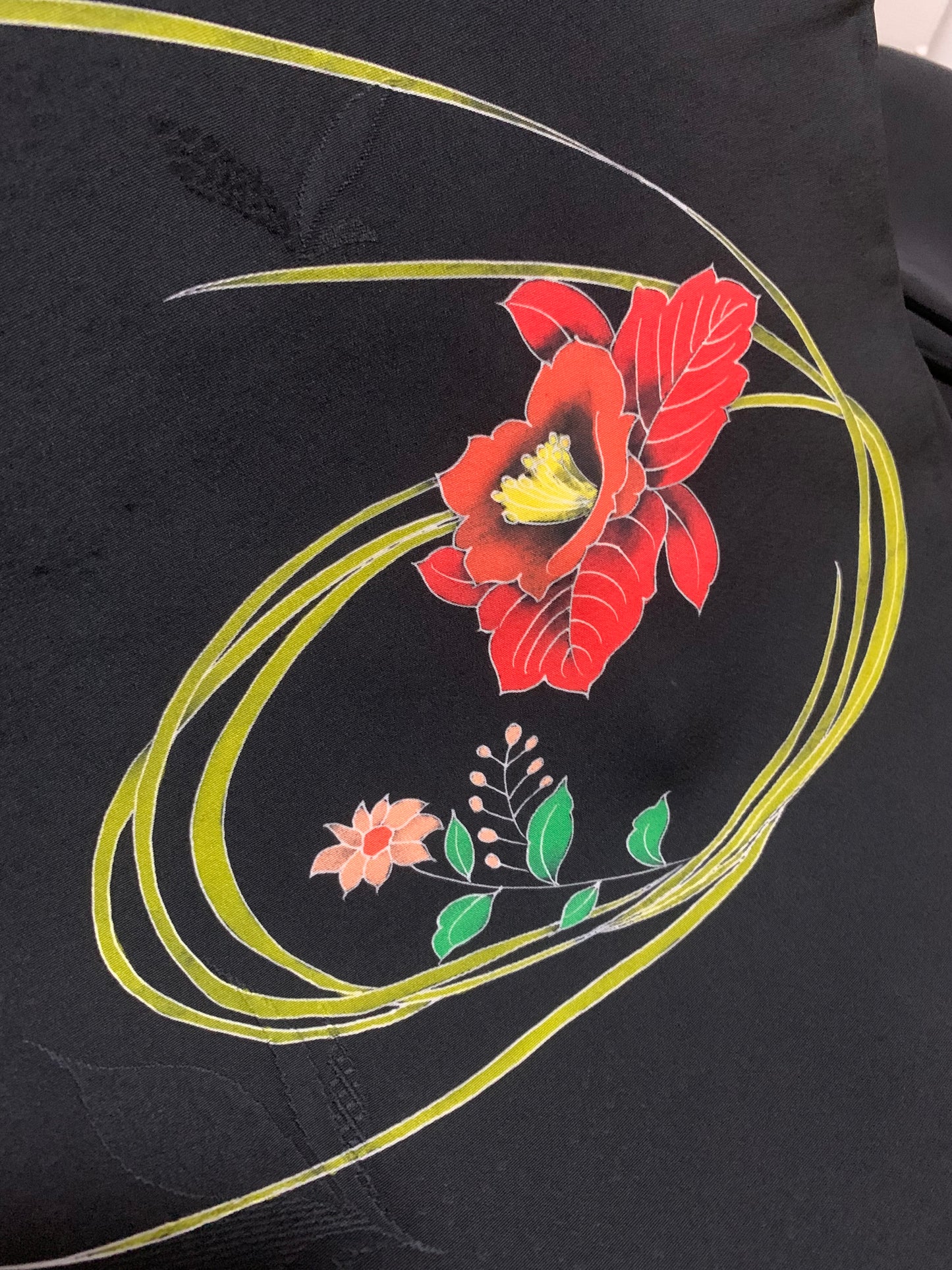 VINTAGE BLACK HAORI "youbana, showa, kamon"