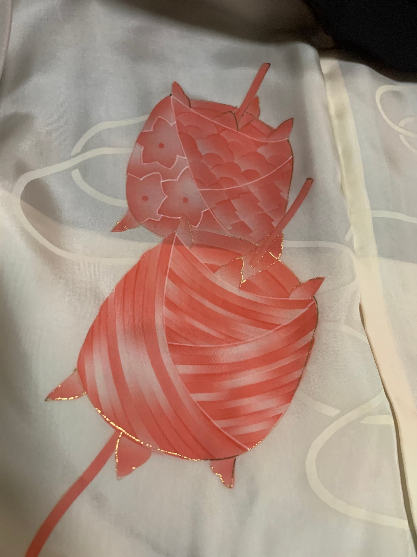 VINTAGE BLACK HAORI "inside-itoguruma, red"