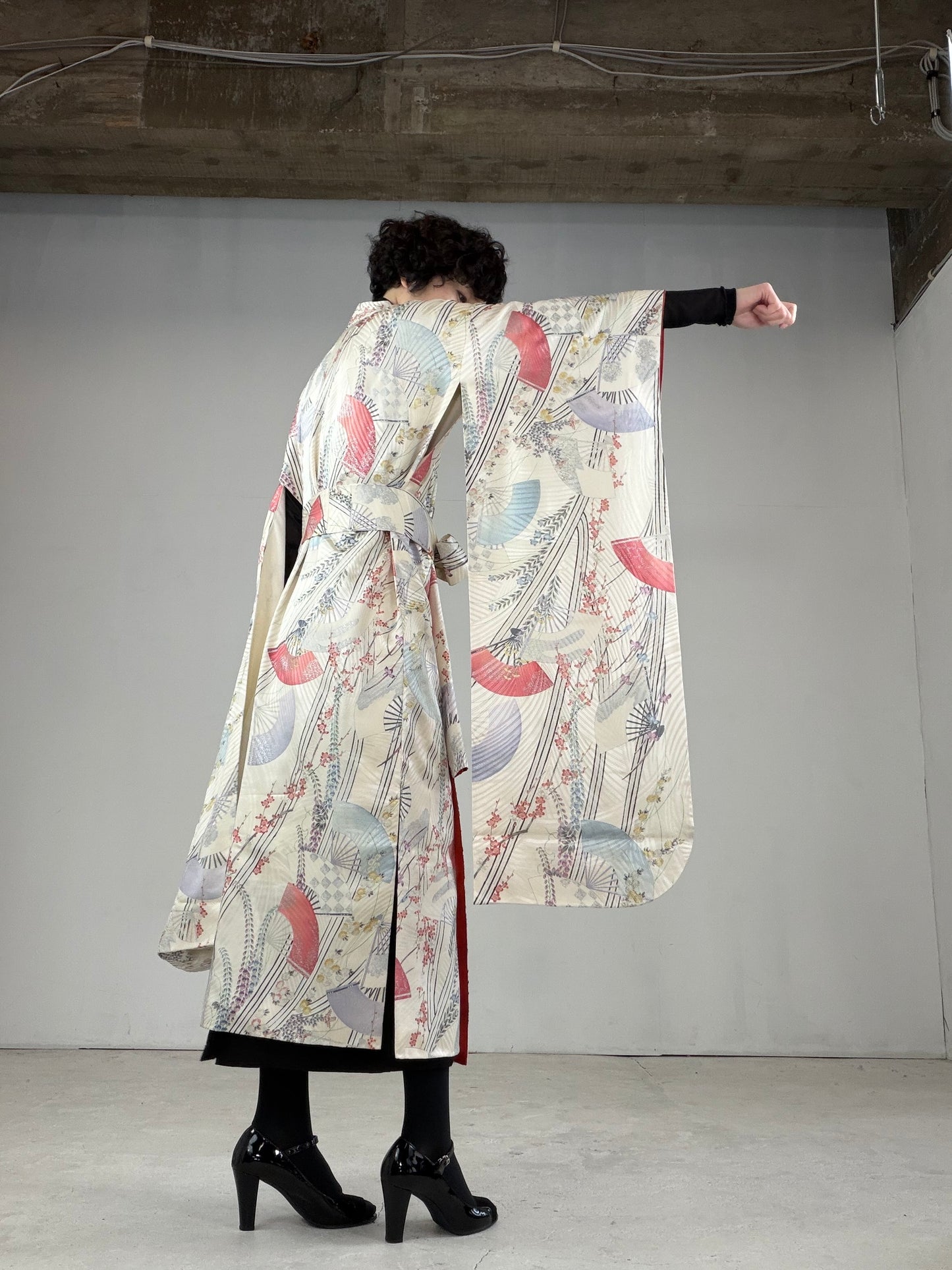 Furisode Kimono Dress Gown with String Belt – Upcycled from Vintage Japanese Kimono "DRE015