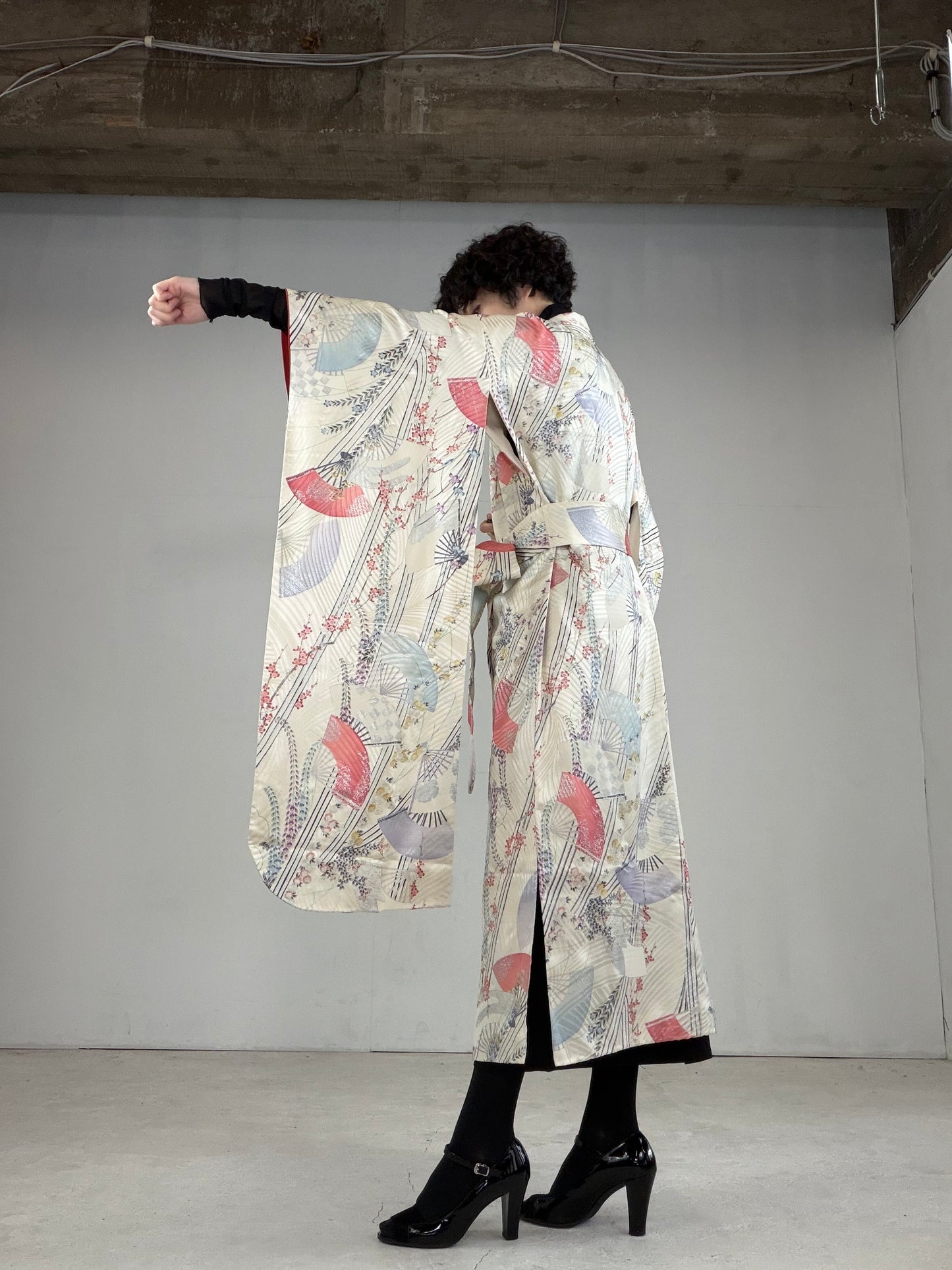 Furisode Kimono Dress Gown with String Belt – Upcycled from Vintage Japanese Kimono "DRE015