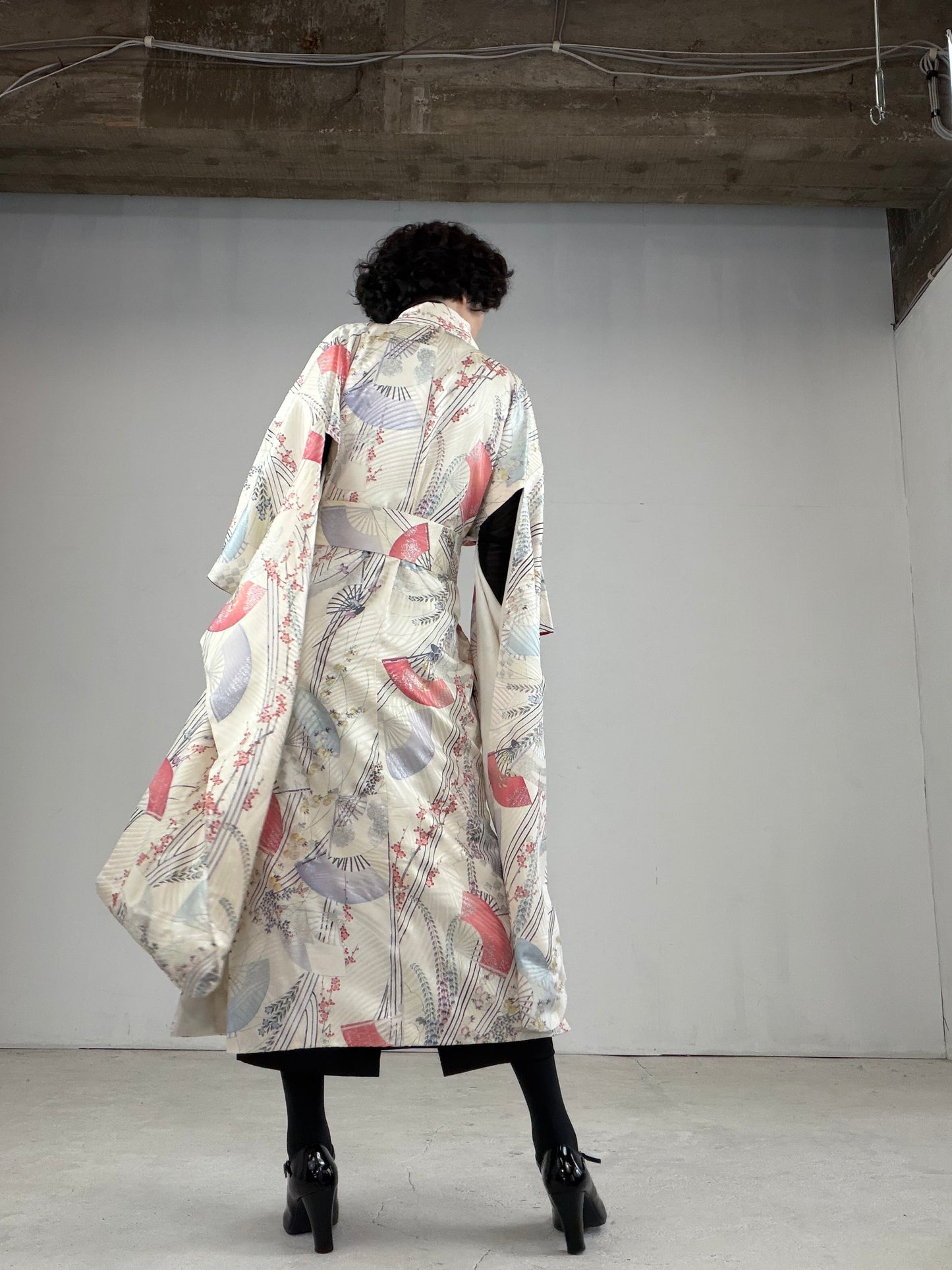 Furisode Kimono Dress Gown with String Belt – Upcycled from Vintage Japanese Kimono "DRE015