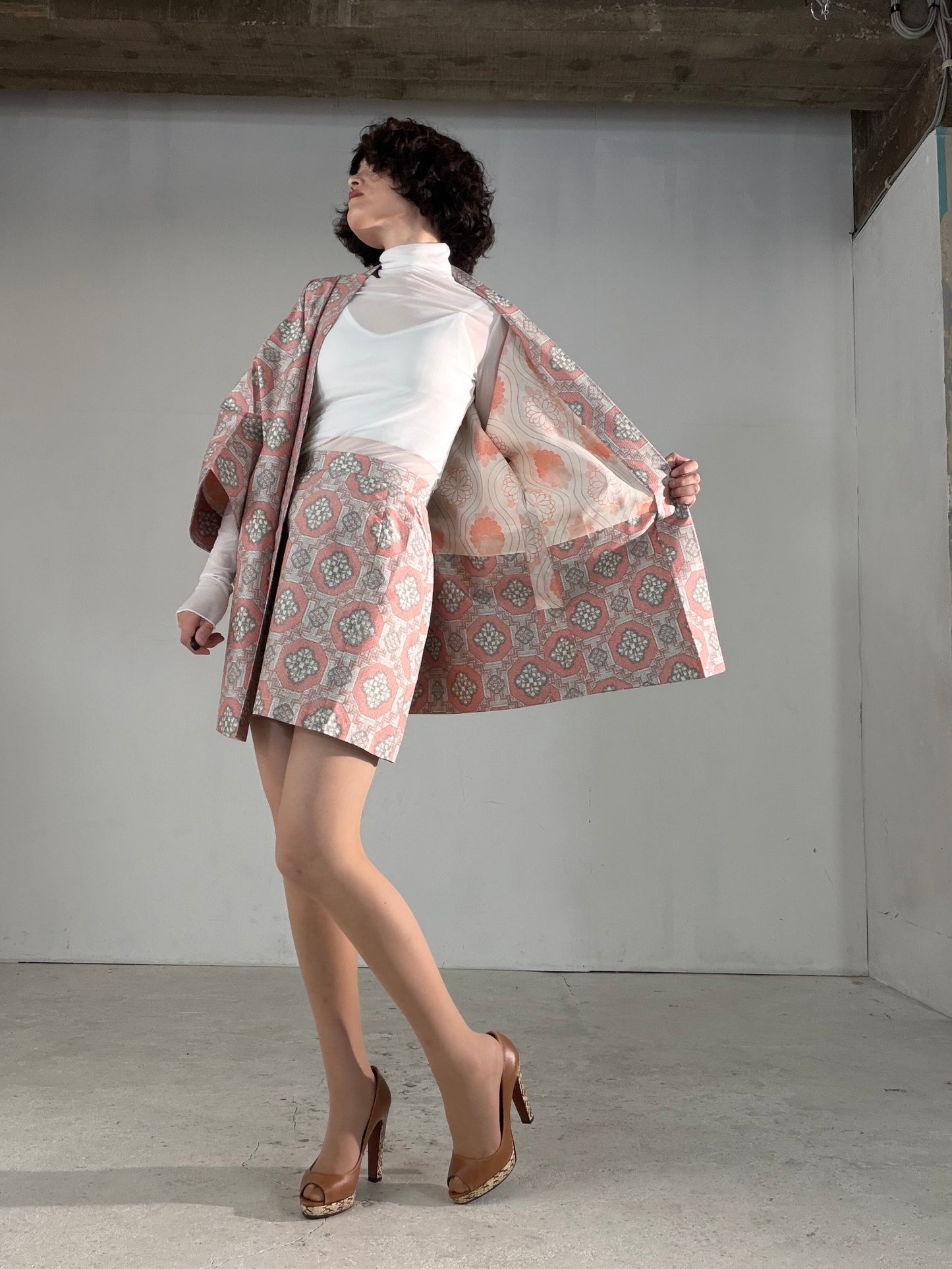 Vintage Tsumugi Haori & Kimono Skirt Set "AIC003" — Upcycled from Japanese Kimono