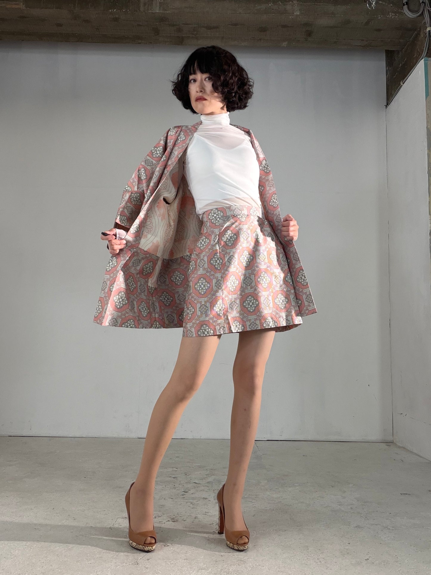 Vintage Tsumugi Haori & Kimono Skirt Set "AIC003" — Upcycled from Japanese Kimono