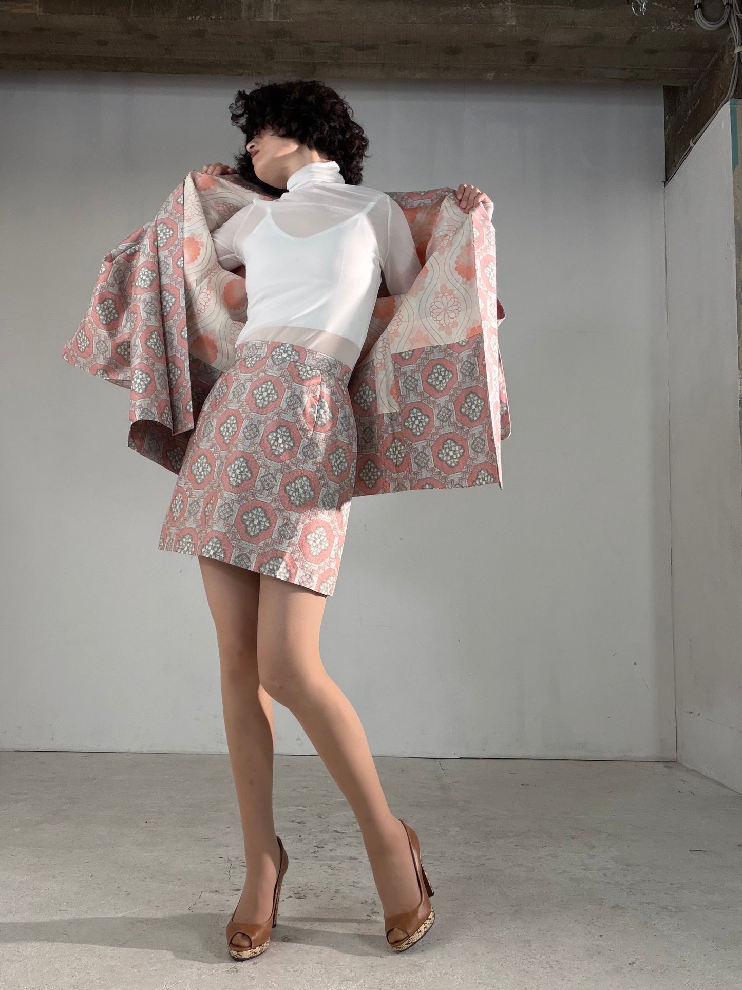 Vintage Tsumugi Haori & Kimono Skirt Set "AIC003" — Upcycled from Japanese Kimono
