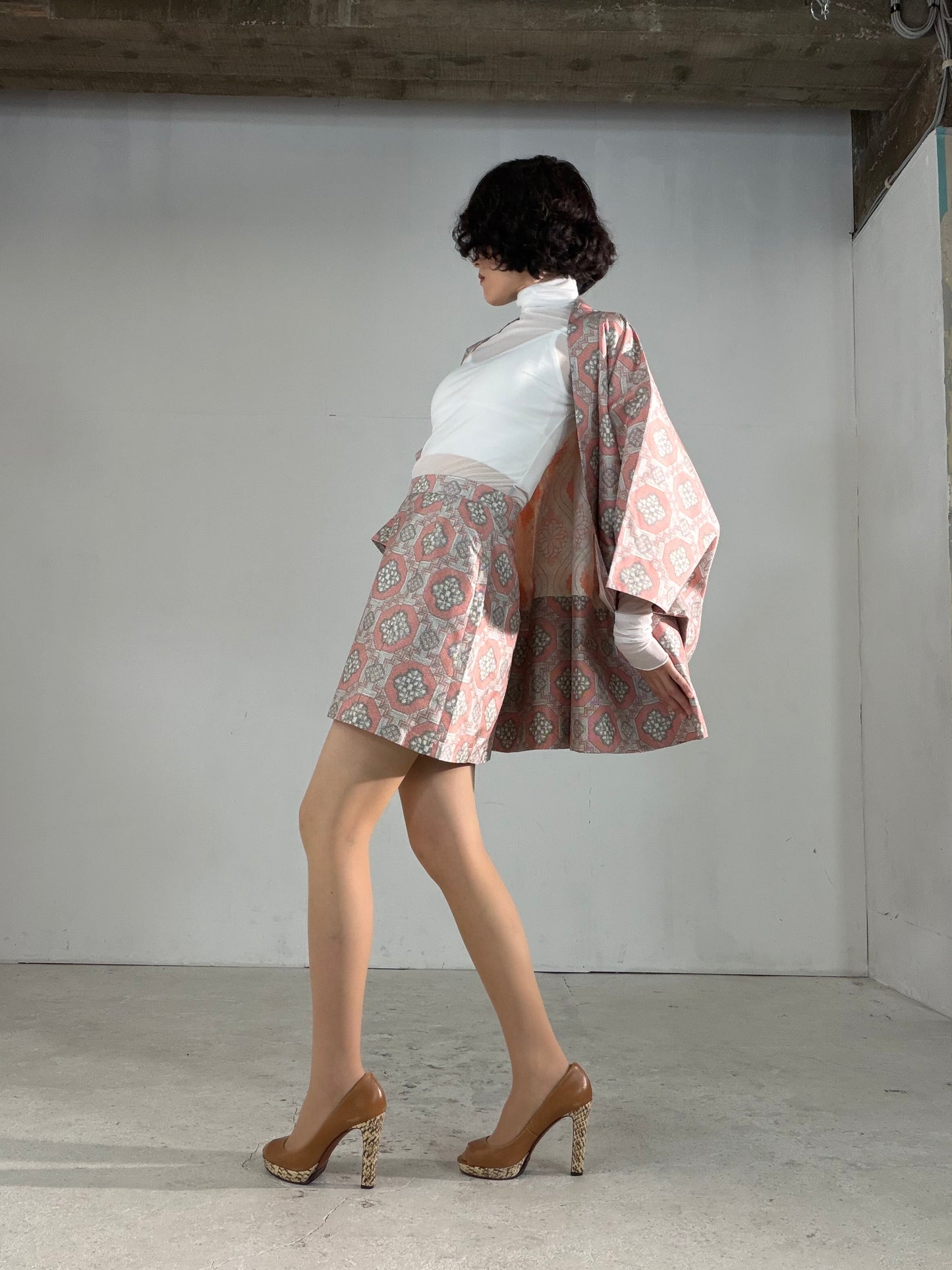 Vintage Tsumugi Haori & Kimono Skirt Set "AIC003" — Upcycled from Japanese Kimono