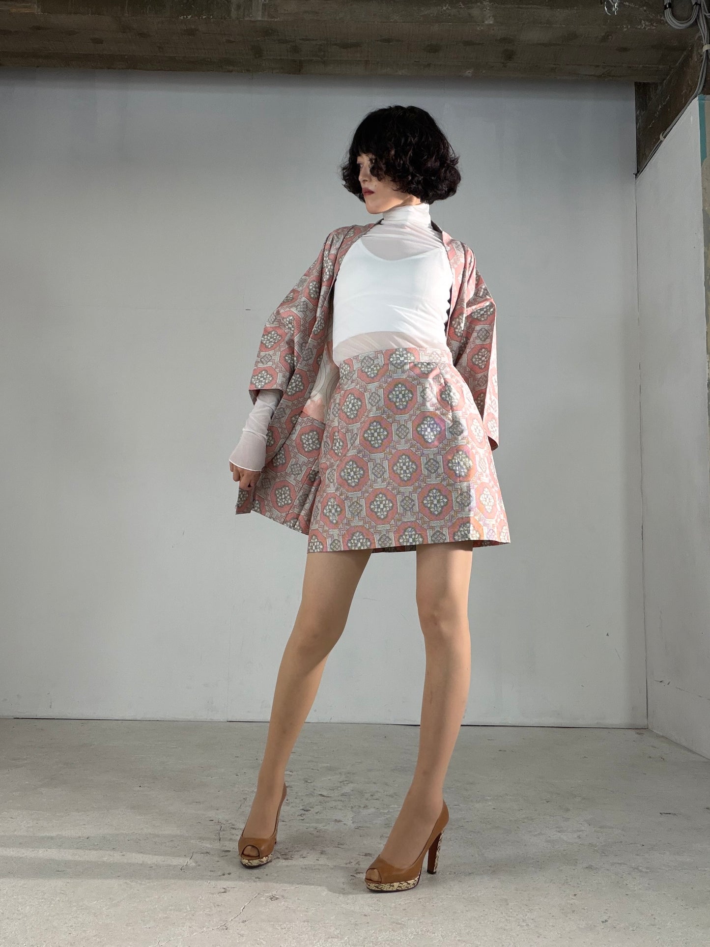 Vintage Tsumugi Haori & Kimono Skirt Set "AIC003" — Upcycled from Japanese Kimono