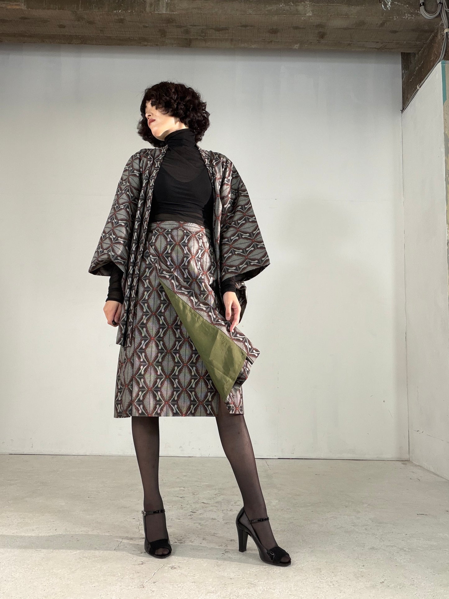 Vintage Tsumugi Haori & Kimono Skirt Set "AIC002" — Upcycled from Japanese Kimono