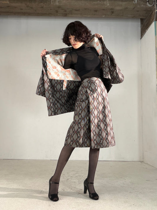 Vintage Tsumugi Haori & Kimono Skirt Set "AIC002" — Upcycled from Japanese Kimono