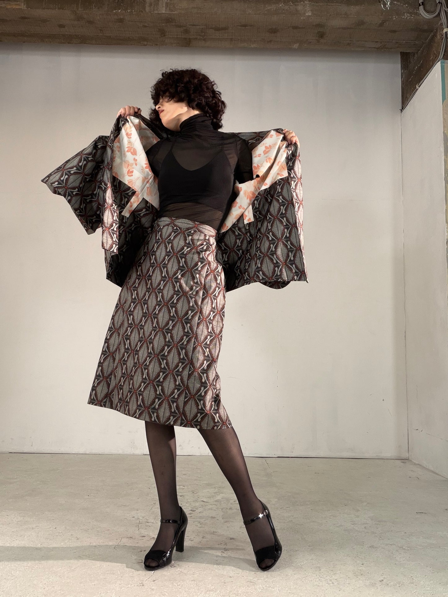 Vintage Tsumugi Haori & Kimono Skirt Set "AIC002" — Upcycled from Japanese Kimono