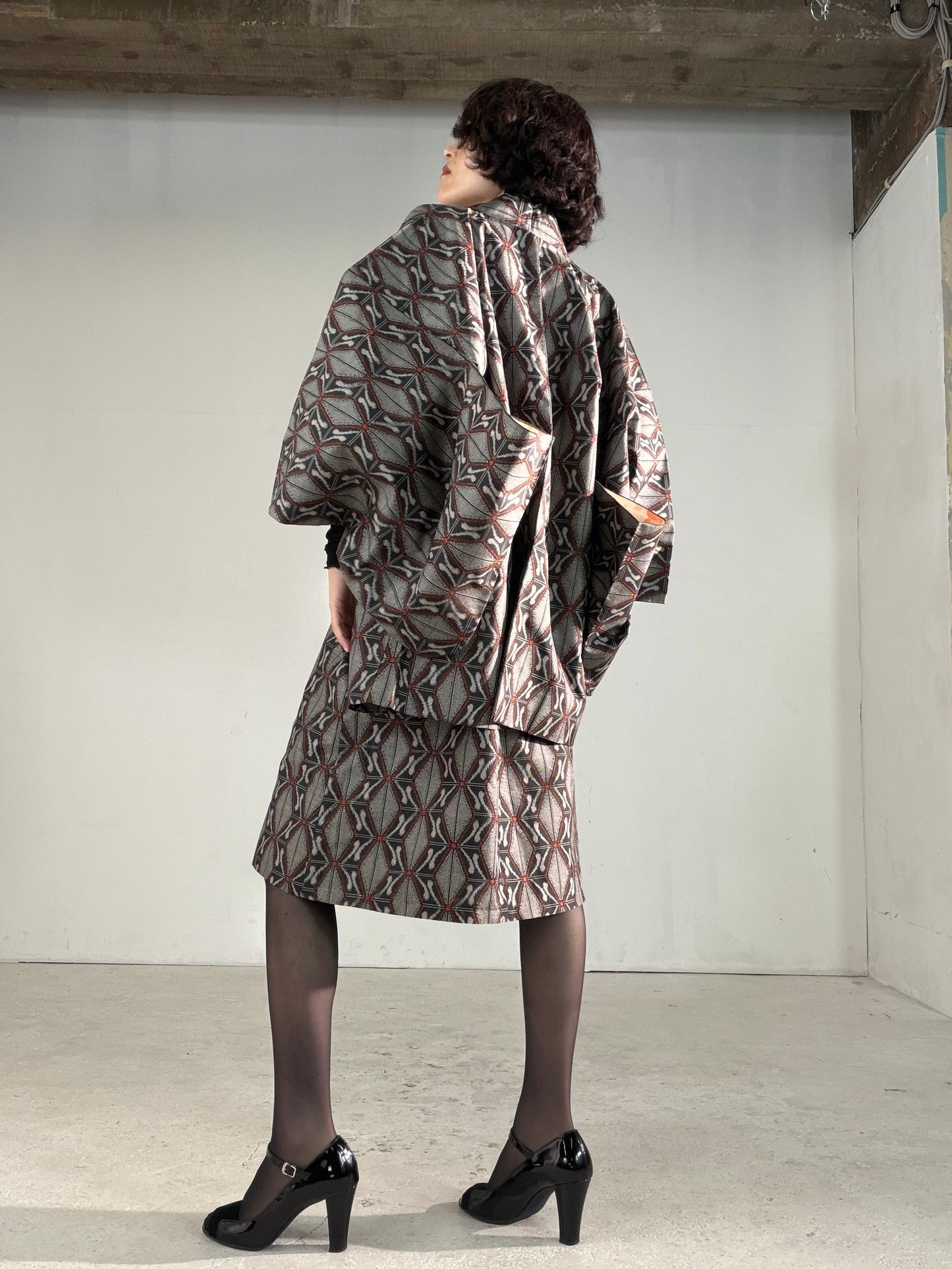 Vintage Tsumugi Haori & Kimono Skirt Set "AIC002" — Upcycled from Japanese Kimono