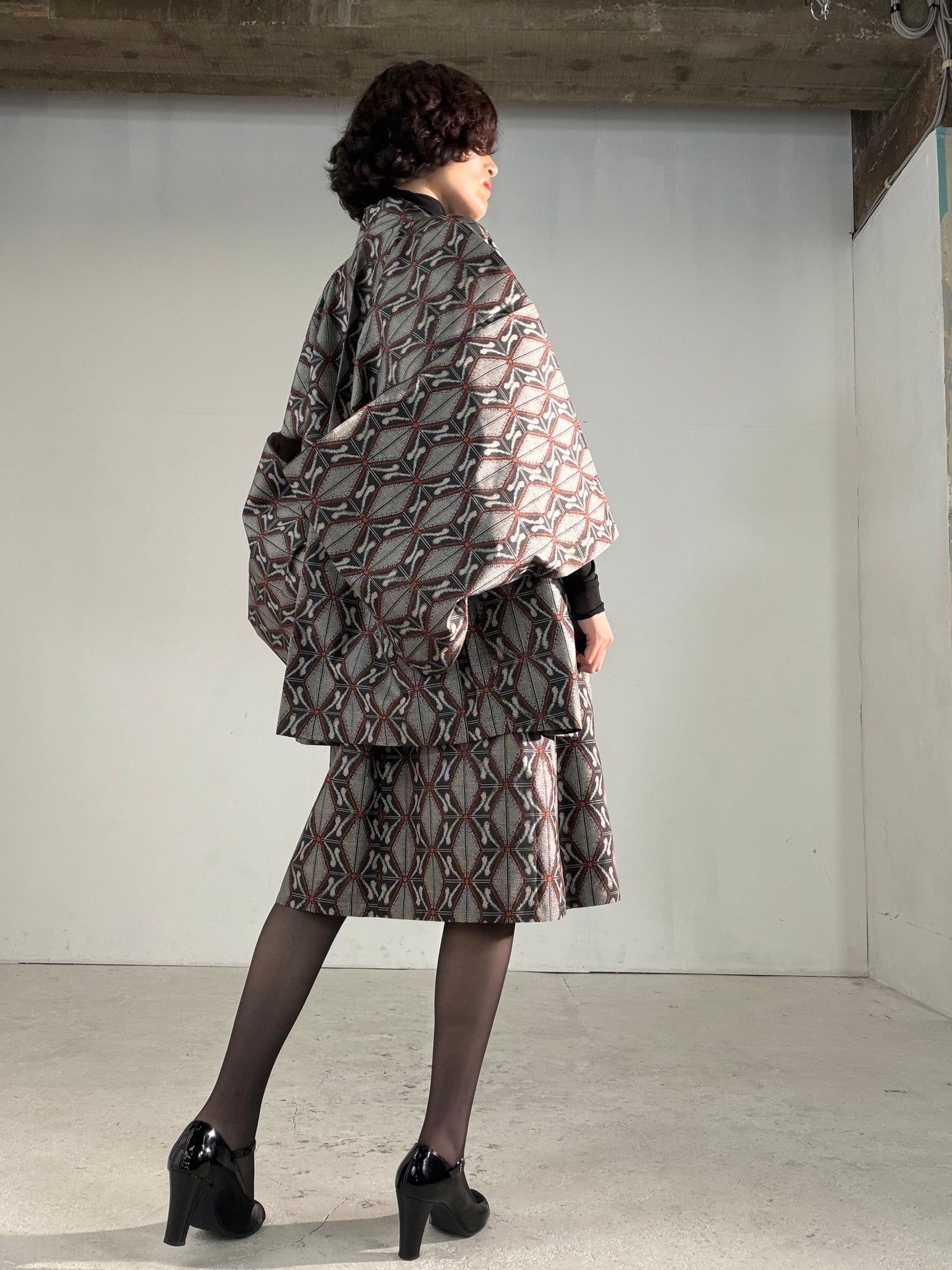Vintage Tsumugi Haori & Kimono Skirt Set "AIC002" — Upcycled from Japanese Kimono