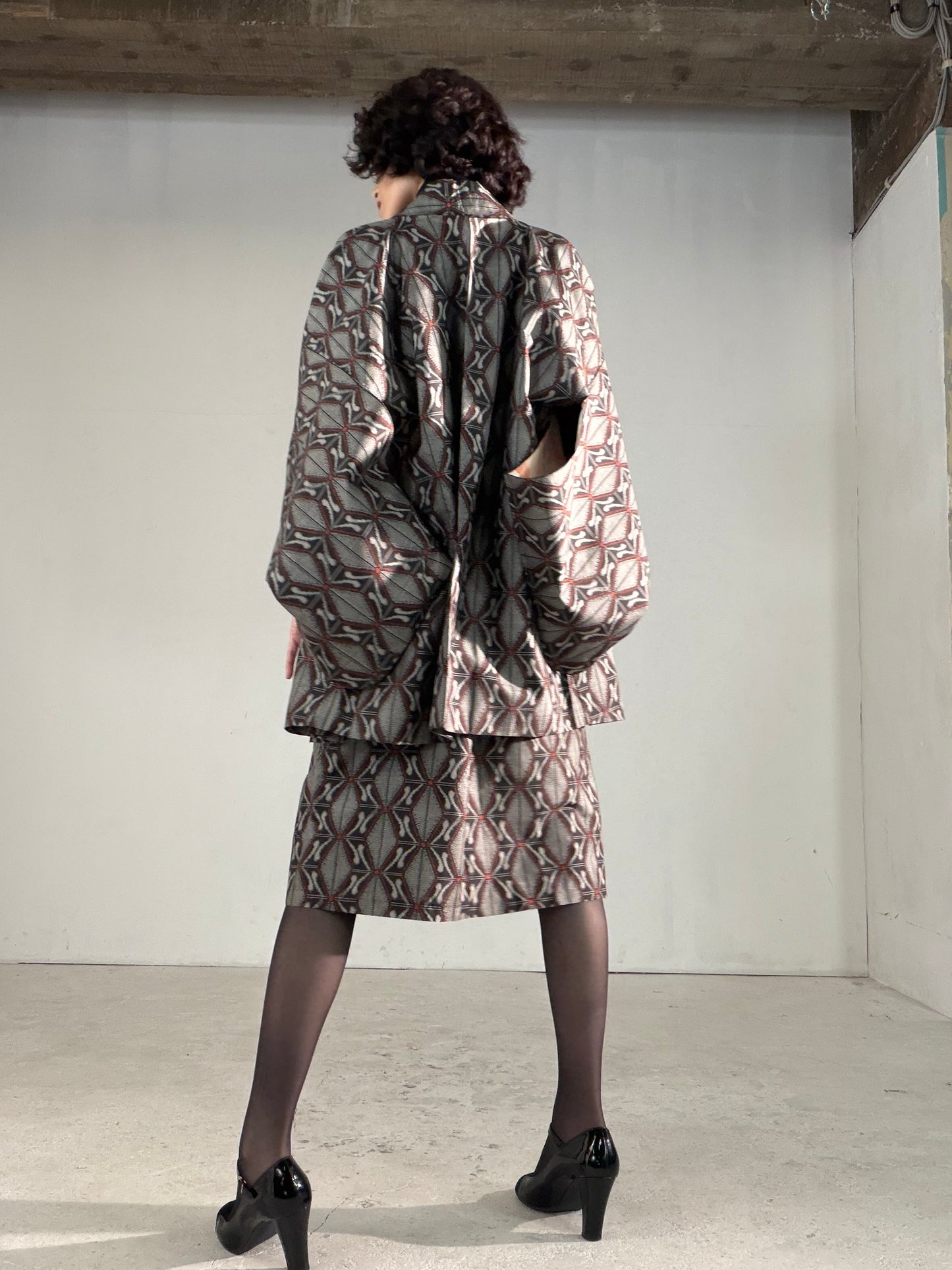 Vintage Tsumugi Haori & Kimono Skirt Set "AIC002" — Upcycled from Japanese Kimono