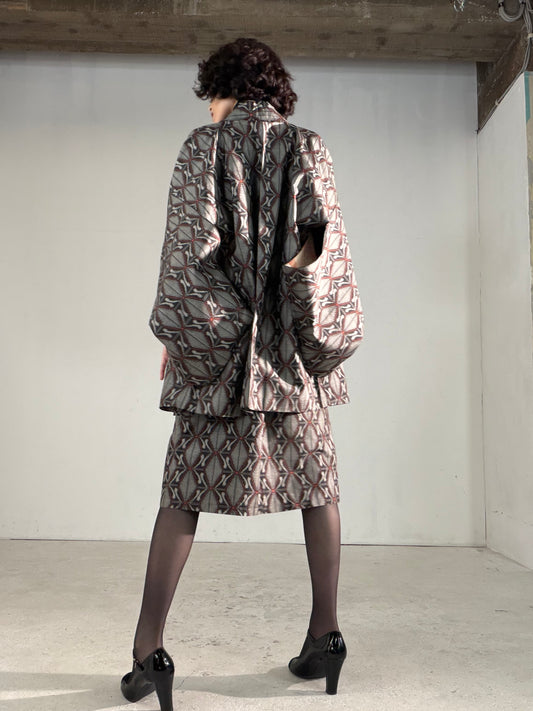 Vintage Tsumugi Haori & Kimono Skirt Set "AIC002" — Upcycled from Japanese Kimono