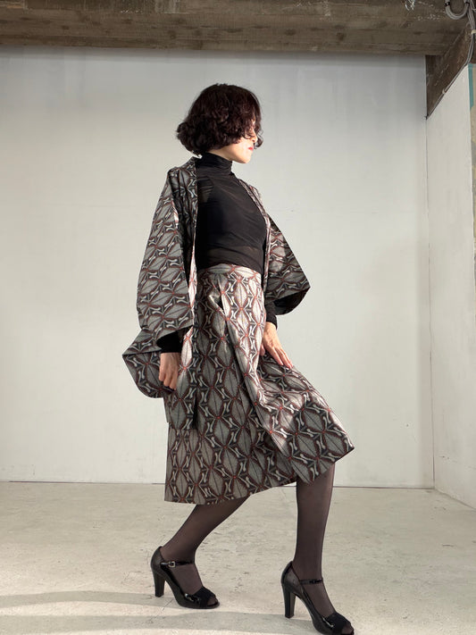 Vintage Tsumugi Haori & Kimono Skirt Set "AIC002" — Upcycled from Japanese Kimono