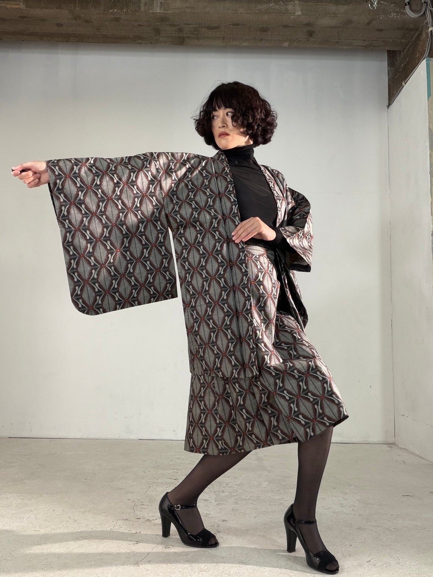 Vintage Tsumugi Haori & Kimono Skirt Set "AIC002" — Upcycled from Japanese Kimono