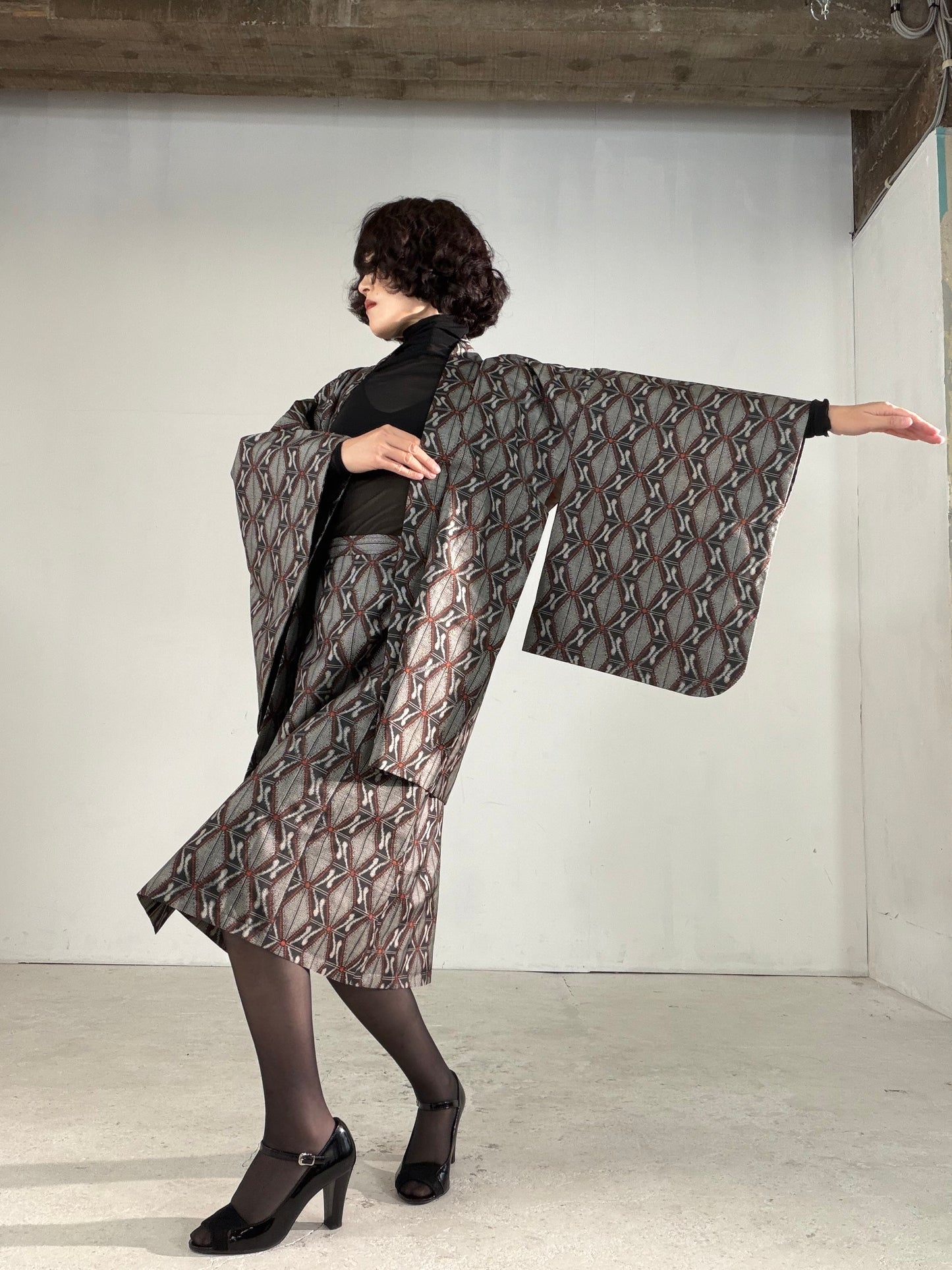 Vintage Tsumugi Haori & Kimono Skirt Set "AIC002" — Upcycled from Japanese Kimono