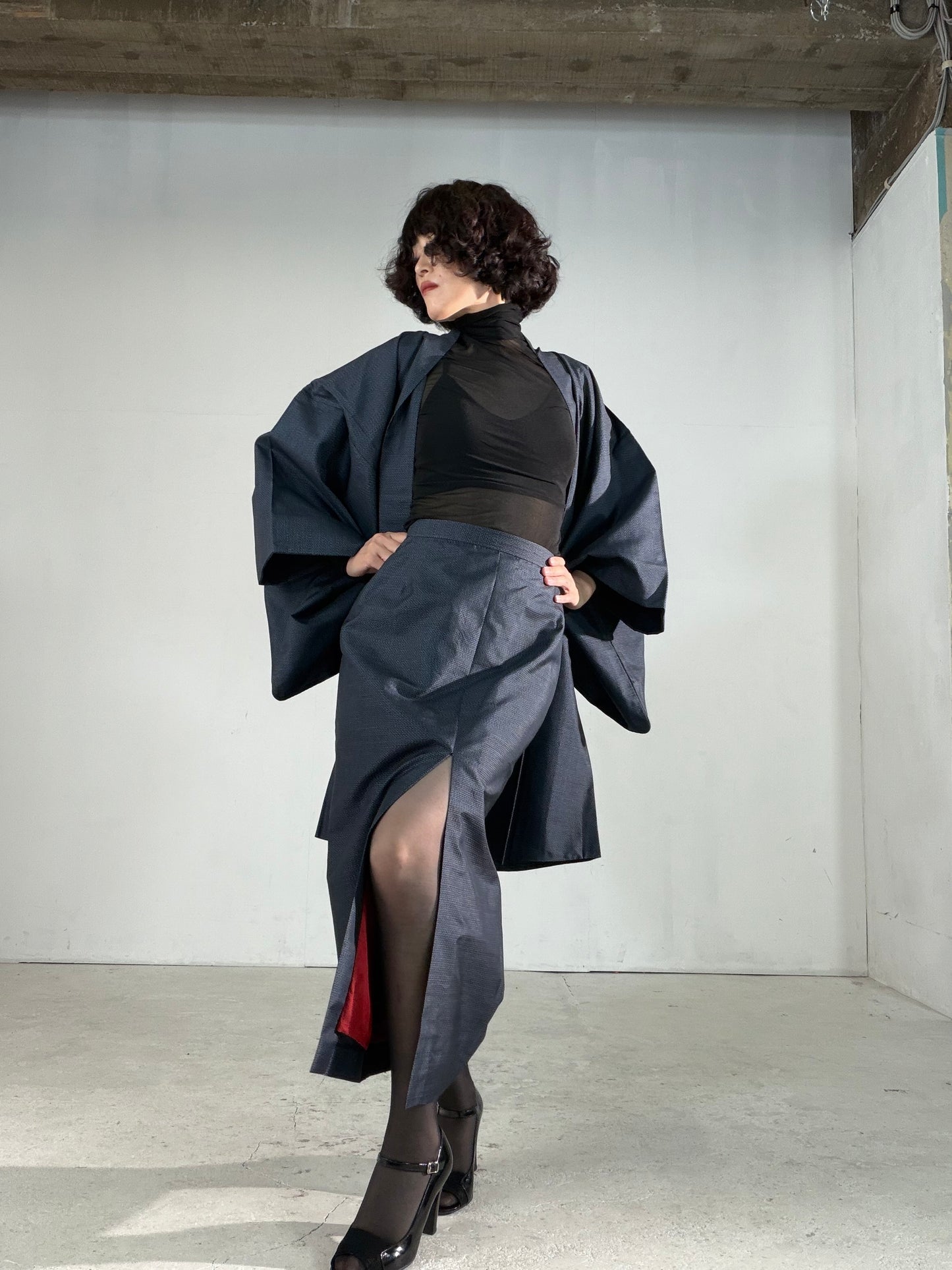 Vintage Tsumugi Haori & Kimono Skirt Set "AIC004" — Upcycled from Japanese Kimono