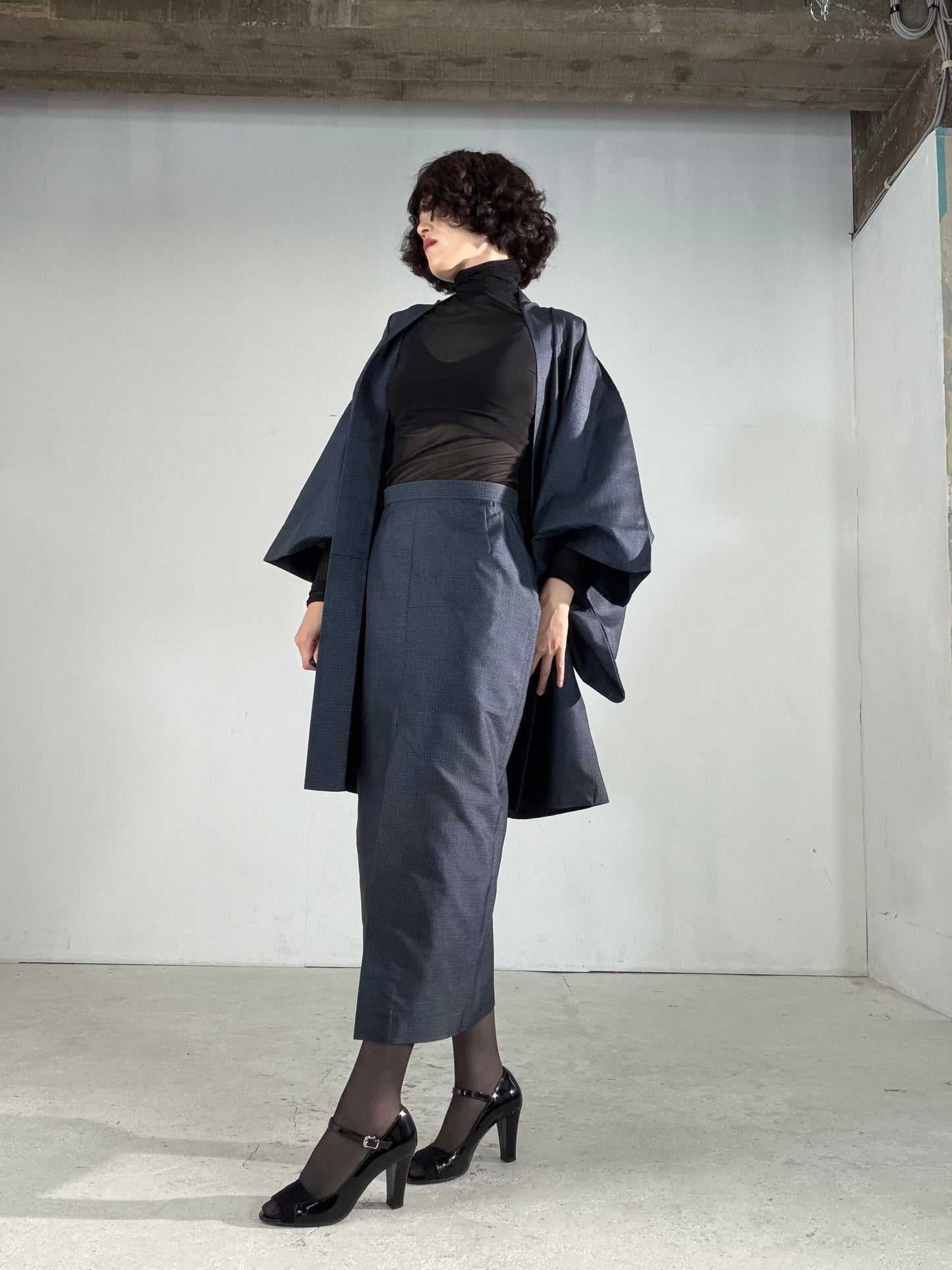 Vintage Tsumugi Haori & Kimono Skirt Set "AIC004" — Upcycled from Japanese Kimono
