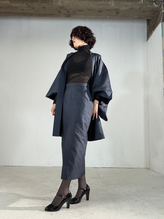 Vintage Tsumugi Haori & Kimono Skirt Set "AIC004" — Upcycled from Japanese Kimono
