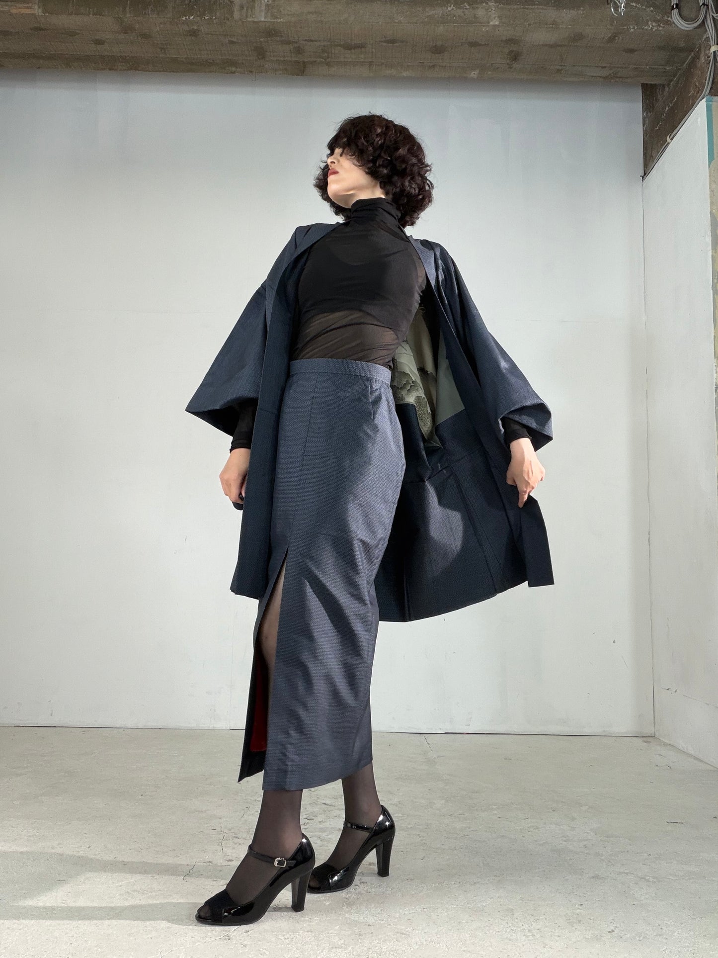 Vintage Tsumugi Haori & Kimono Skirt Set "AIC004" — Upcycled from Japanese Kimono