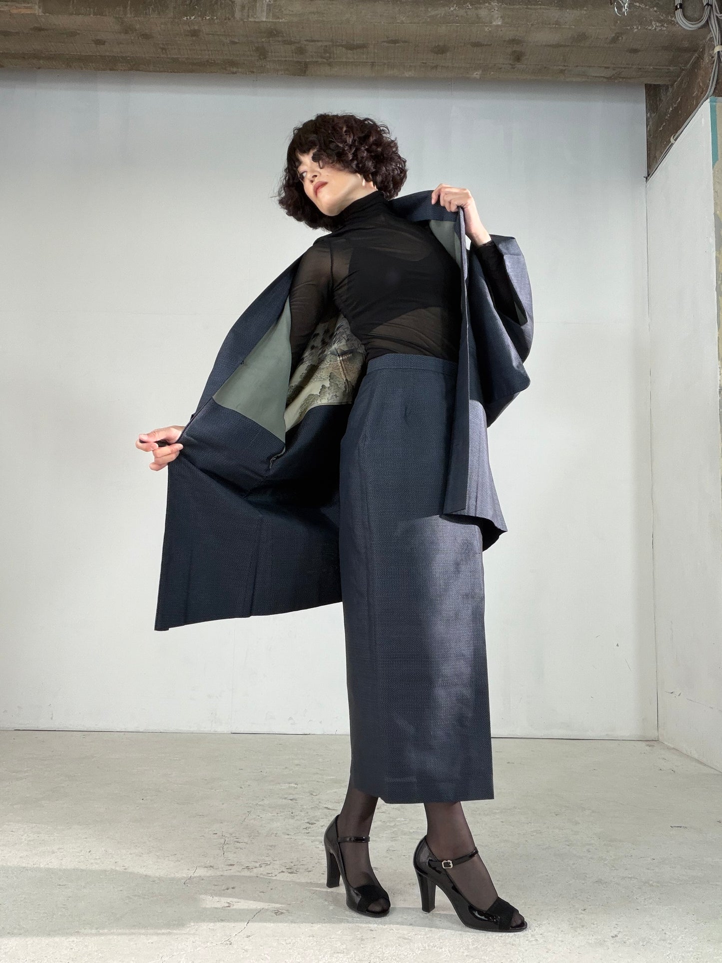Vintage Tsumugi Haori & Kimono Skirt Set "AIC004" — Upcycled from Japanese Kimono