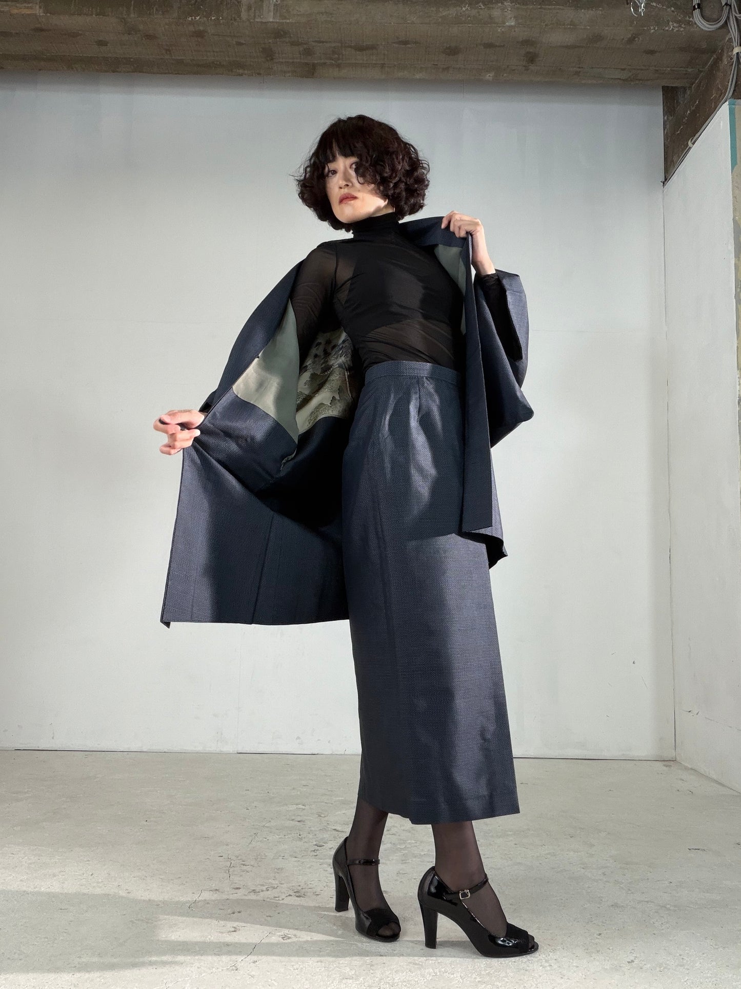 Vintage Tsumugi Haori & Kimono Skirt Set "AIC004" — Upcycled from Japanese Kimono