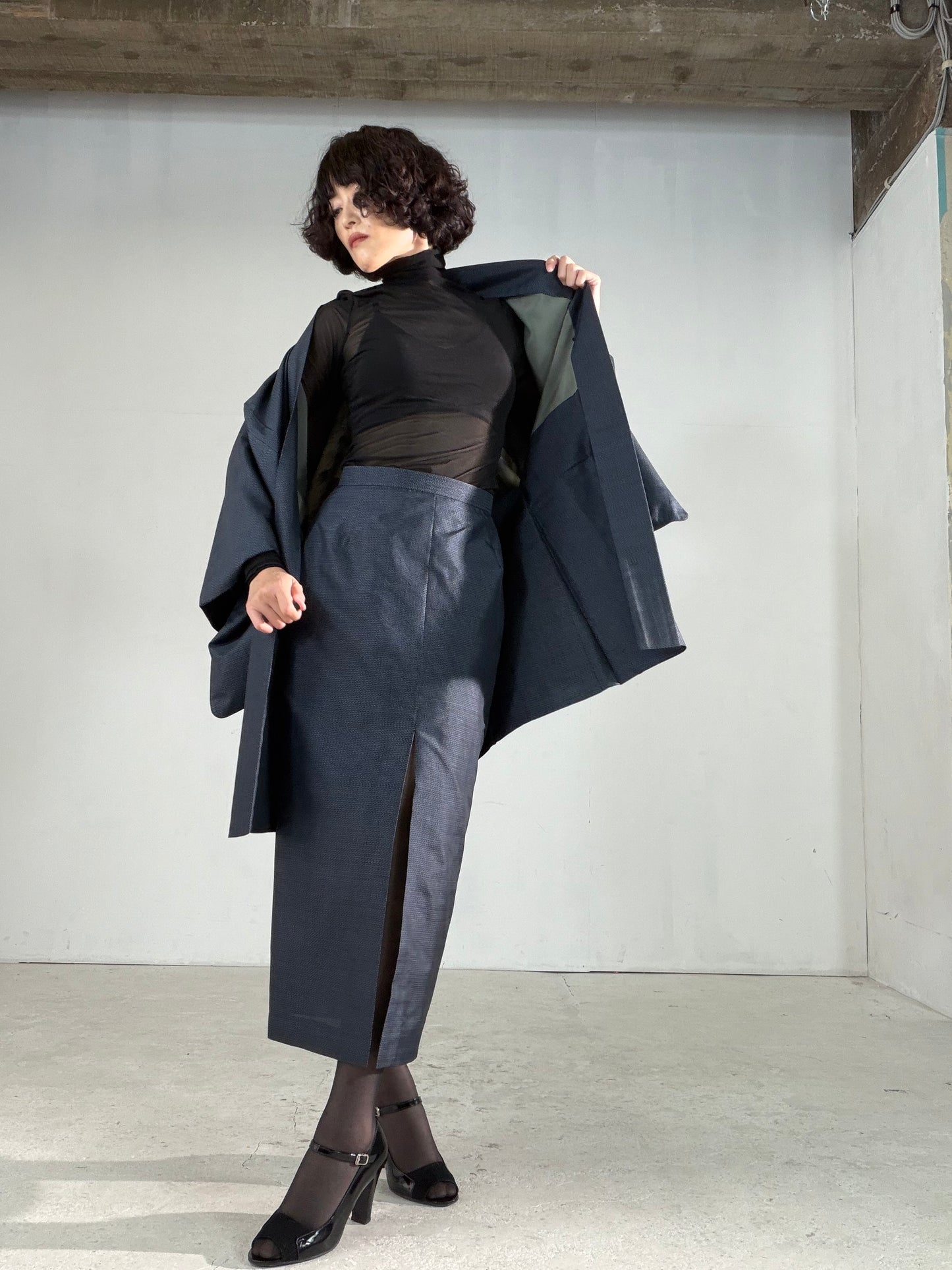 Vintage Tsumugi Haori & Kimono Skirt Set "AIC004" — Upcycled from Japanese Kimono