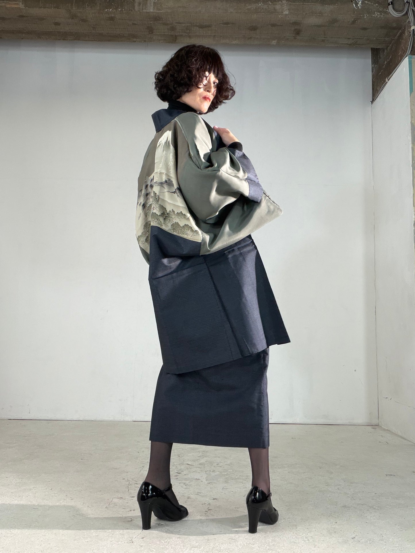Vintage Tsumugi Haori & Kimono Skirt Set "AIC004" — Upcycled from Japanese Kimono