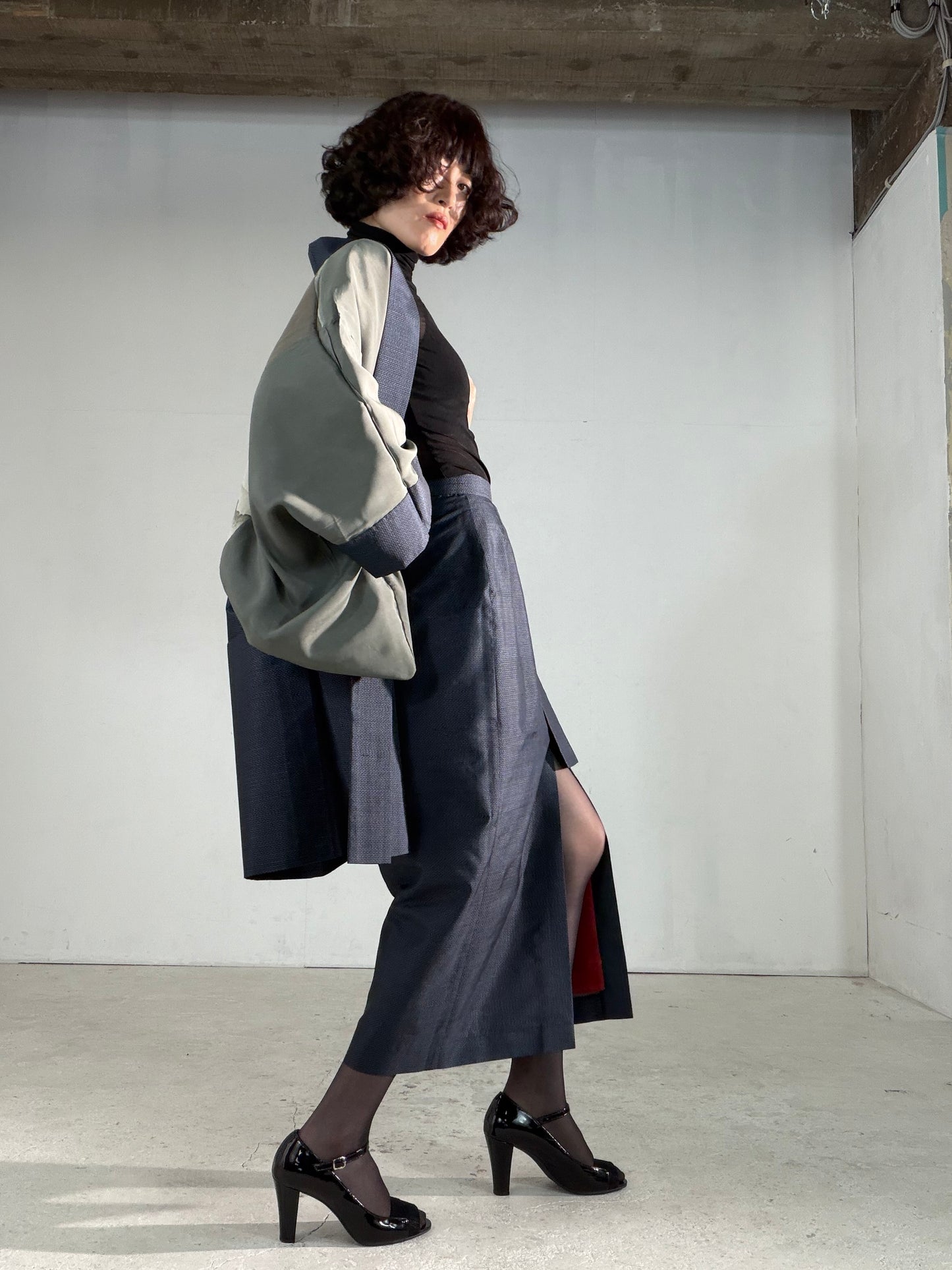 Vintage Tsumugi Haori & Kimono Skirt Set "AIC004" — Upcycled from Japanese Kimono