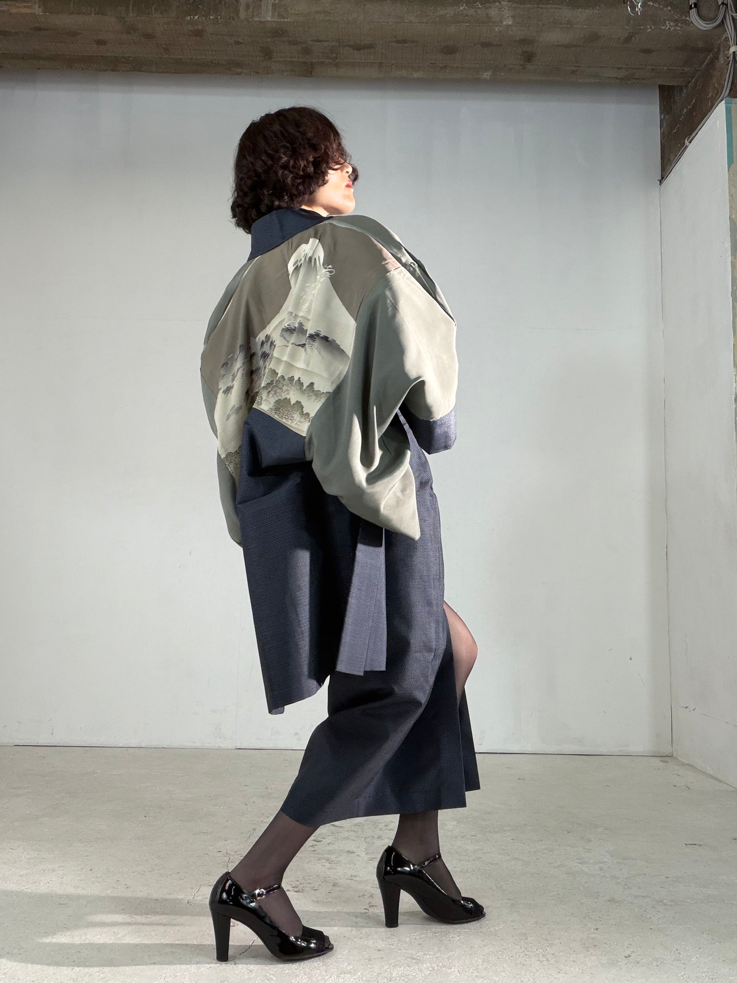 Vintage Tsumugi Haori & Kimono Skirt Set "AIC004" — Upcycled from Japanese Kimono
