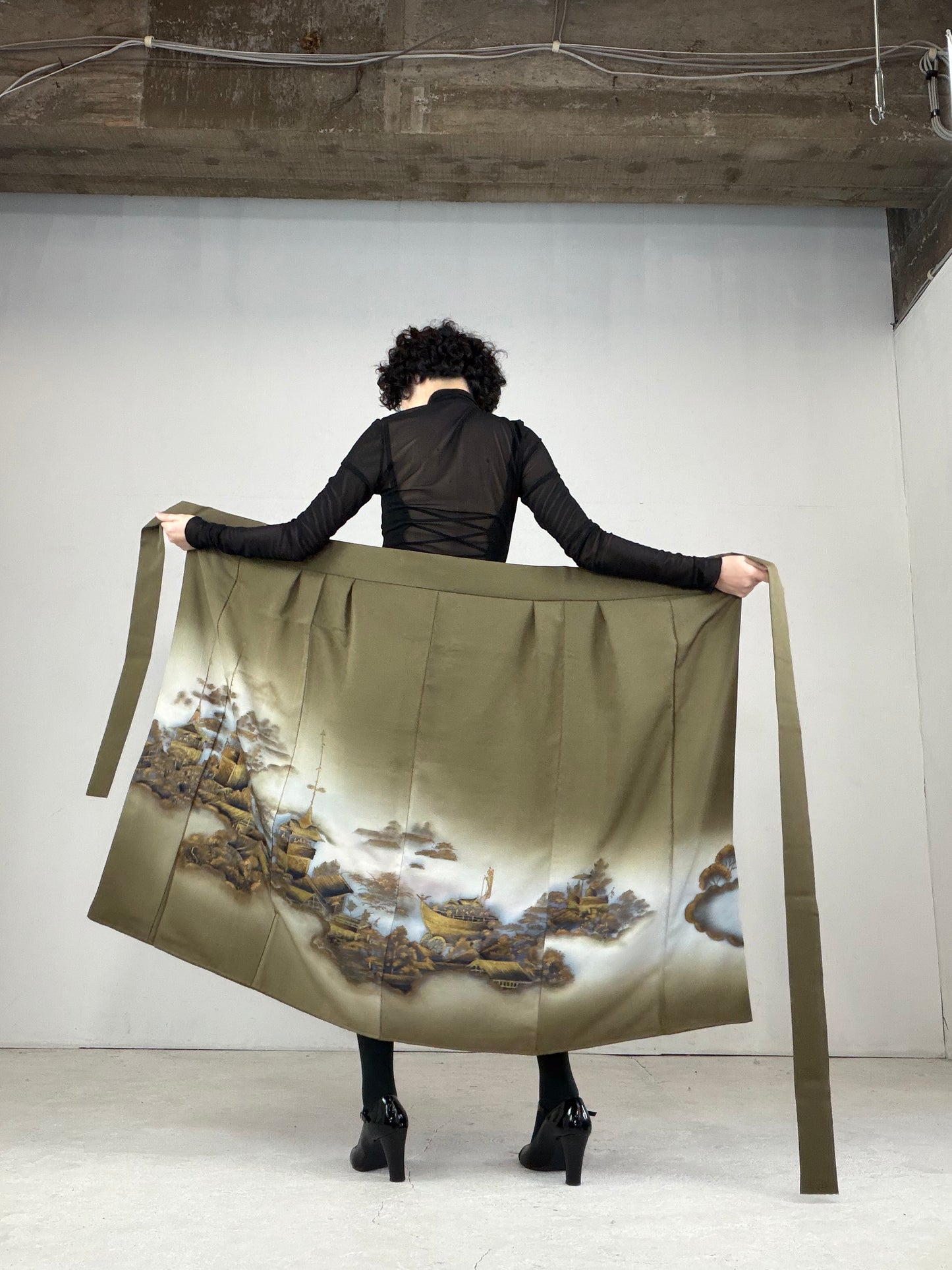 IROTOME SKIRT UPCYCLED FROM JAPANESE KIMONO "IRO117" *damage