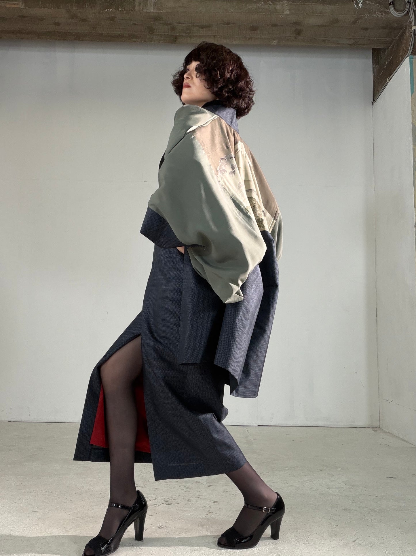 Vintage Tsumugi Haori & Kimono Skirt Set "AIC004" — Upcycled from Japanese Kimono
