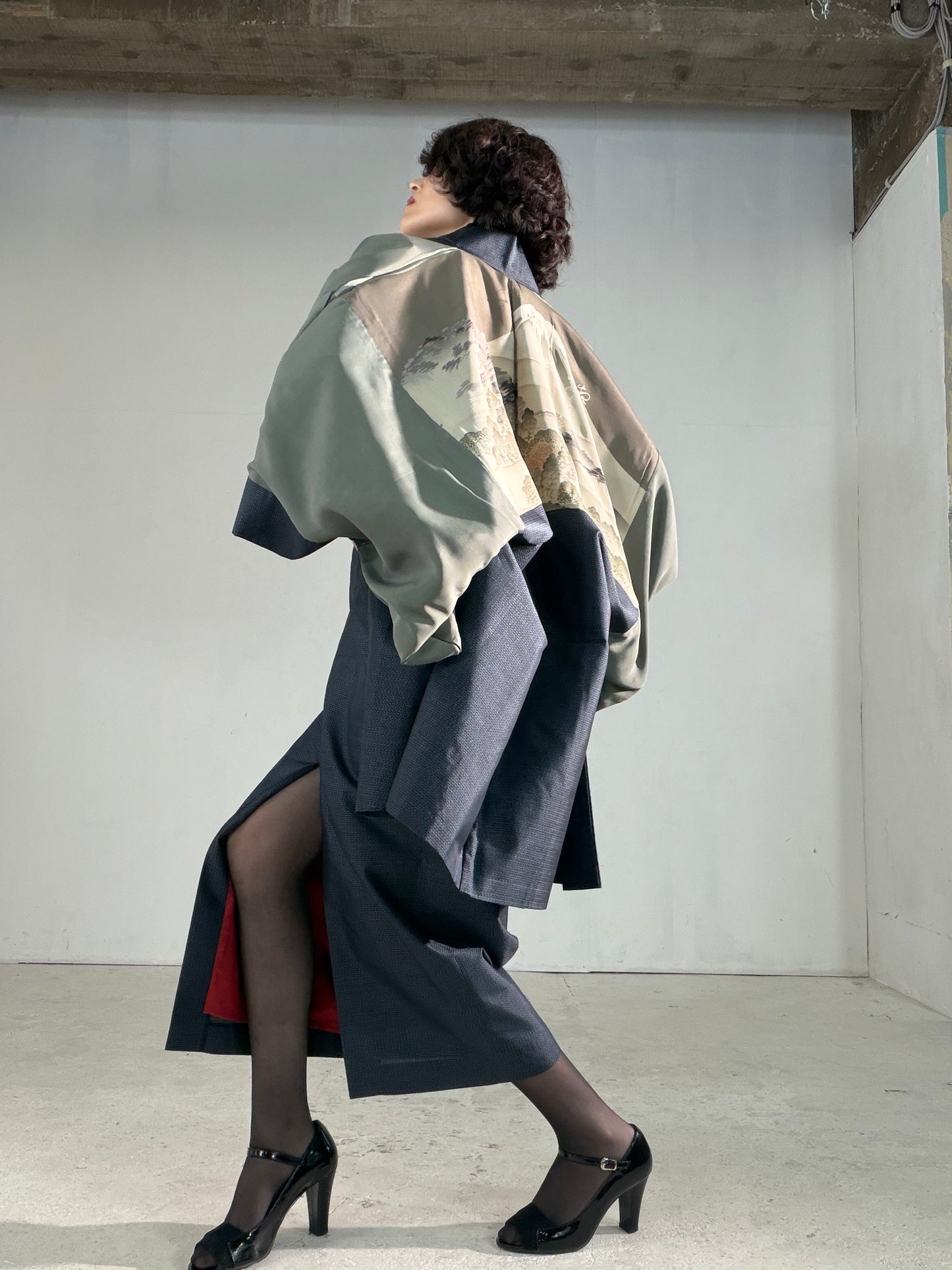 Vintage Tsumugi Haori & Kimono Skirt Set "AIC004" — Upcycled from Japanese Kimono
