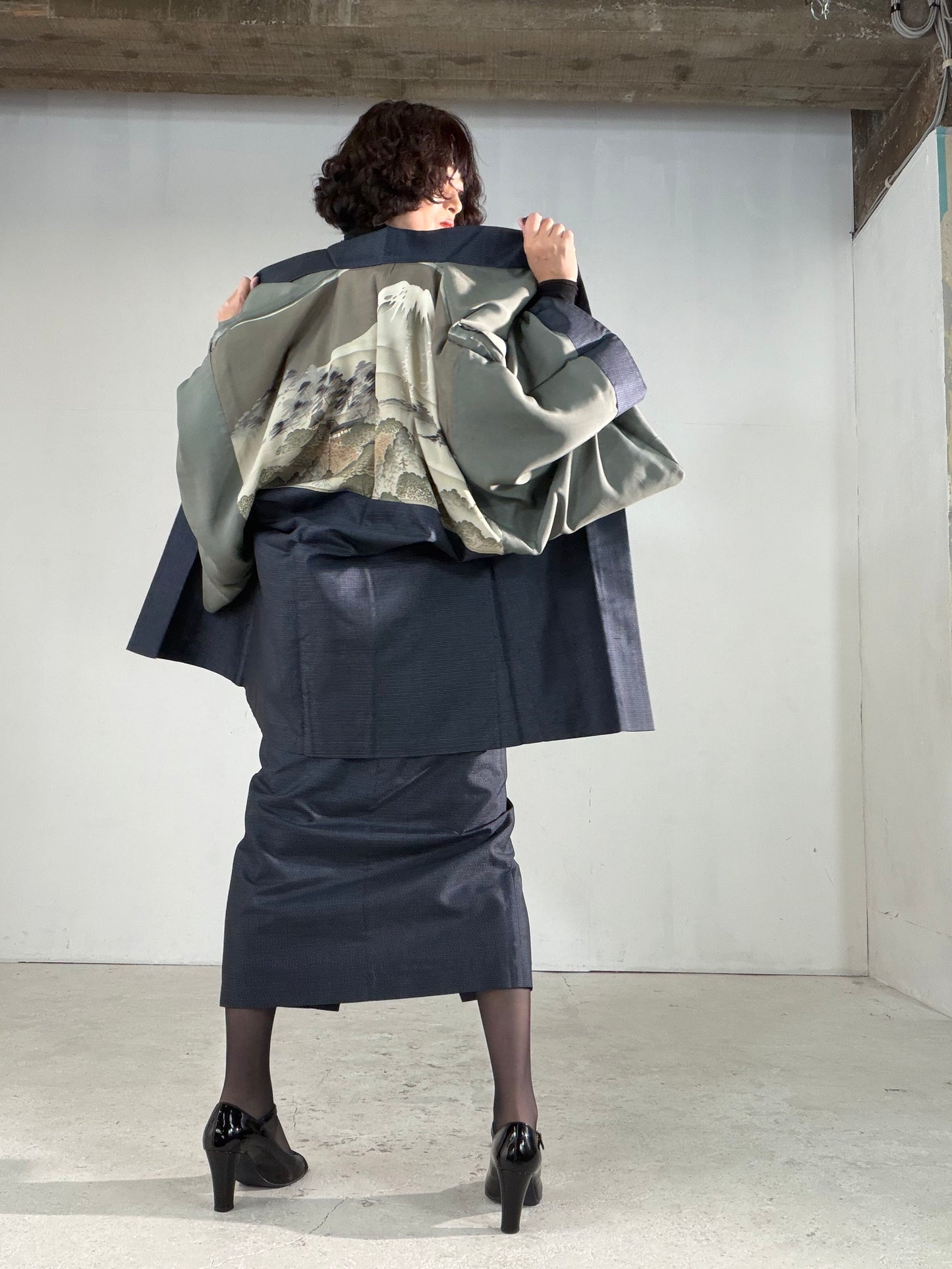 Vintage Tsumugi Haori & Kimono Skirt Set "AIC004" — Upcycled from Japanese Kimono