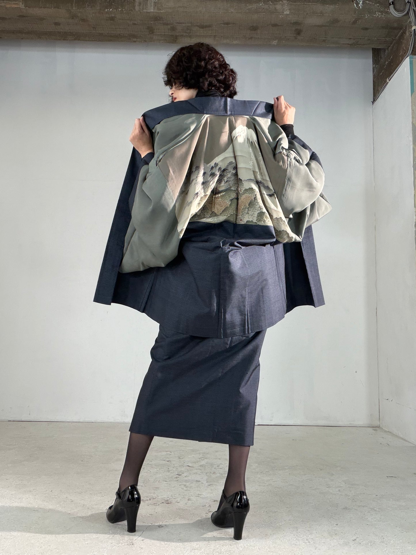 Vintage Tsumugi Haori & Kimono Skirt Set "AIC004" — Upcycled from Japanese Kimono