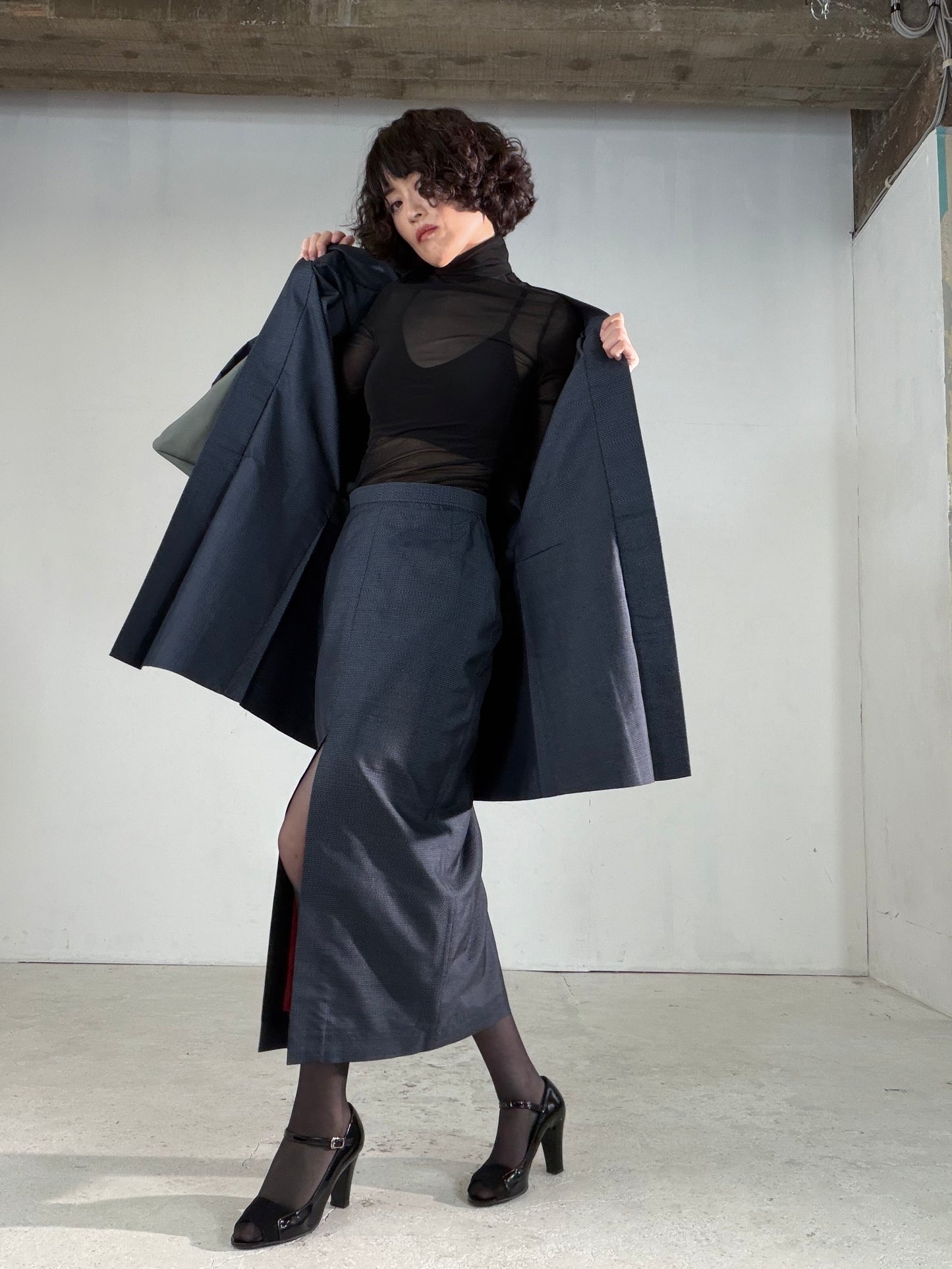 Vintage Tsumugi Haori & Kimono Skirt Set "AIC004" — Upcycled from Japanese Kimono