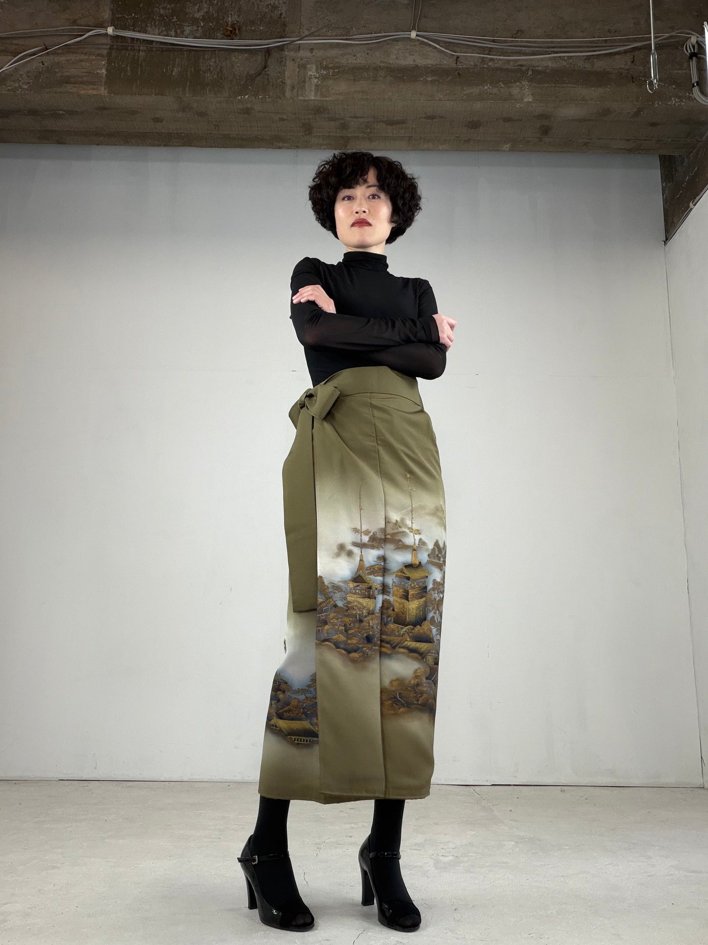IROTOME SKIRT UPCYCLED FROM JAPANESE KIMONO "IRO117" *damage