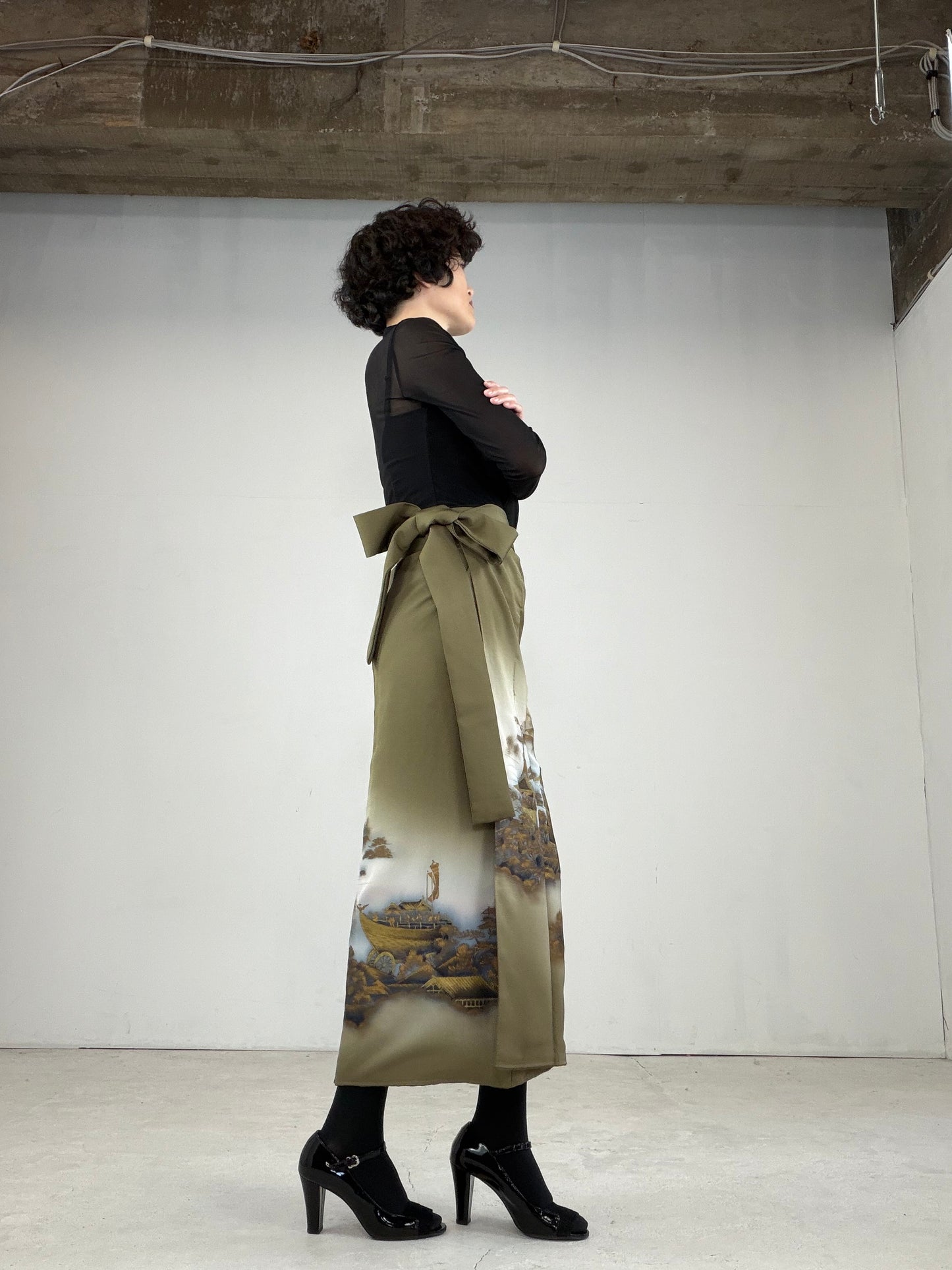 IROTOME SKIRT UPCYCLED FROM JAPANESE KIMONO "IRO117" *damage