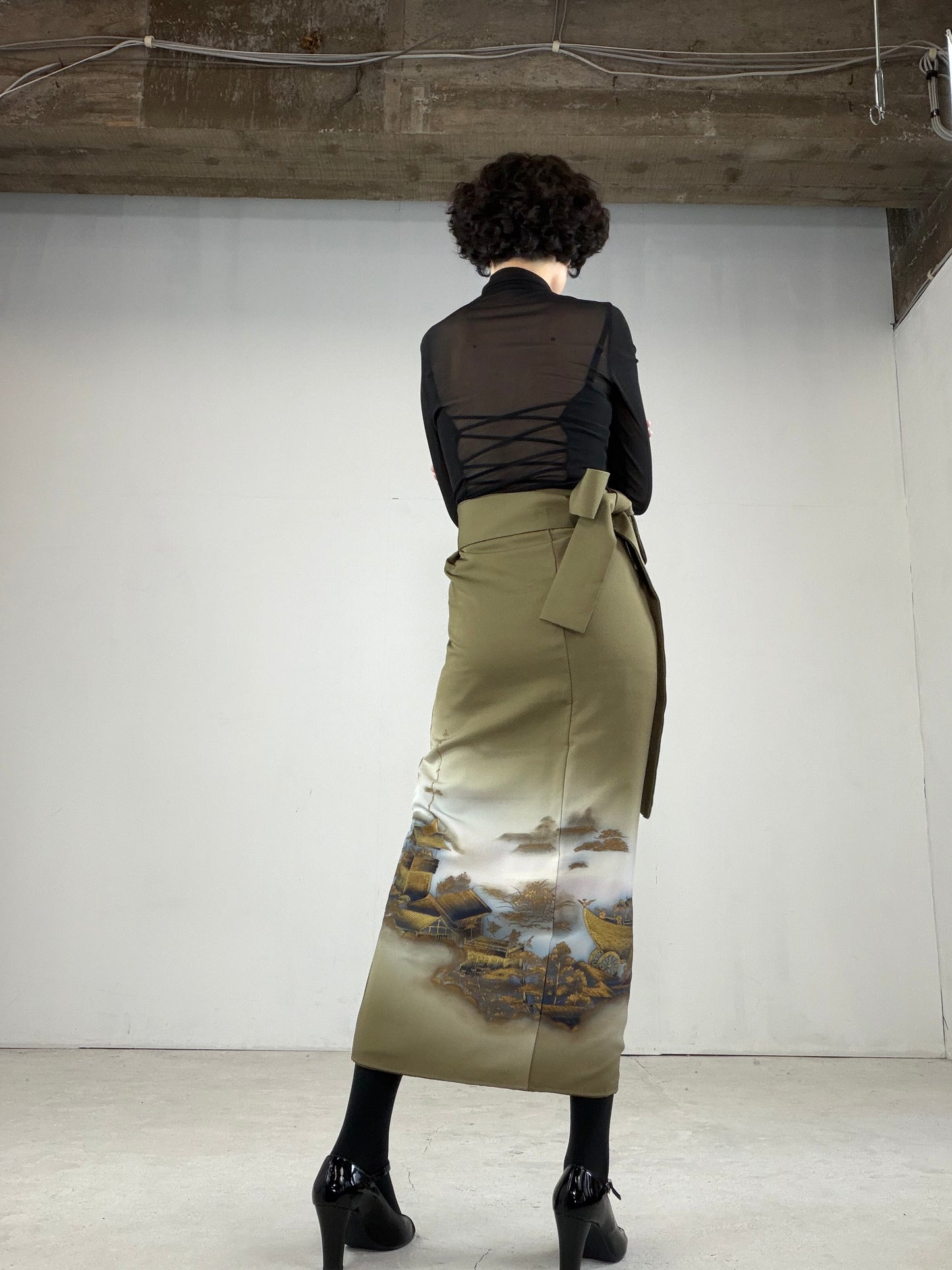 IROTOME SKIRT UPCYCLED FROM JAPANESE KIMONO "IRO117" *damage