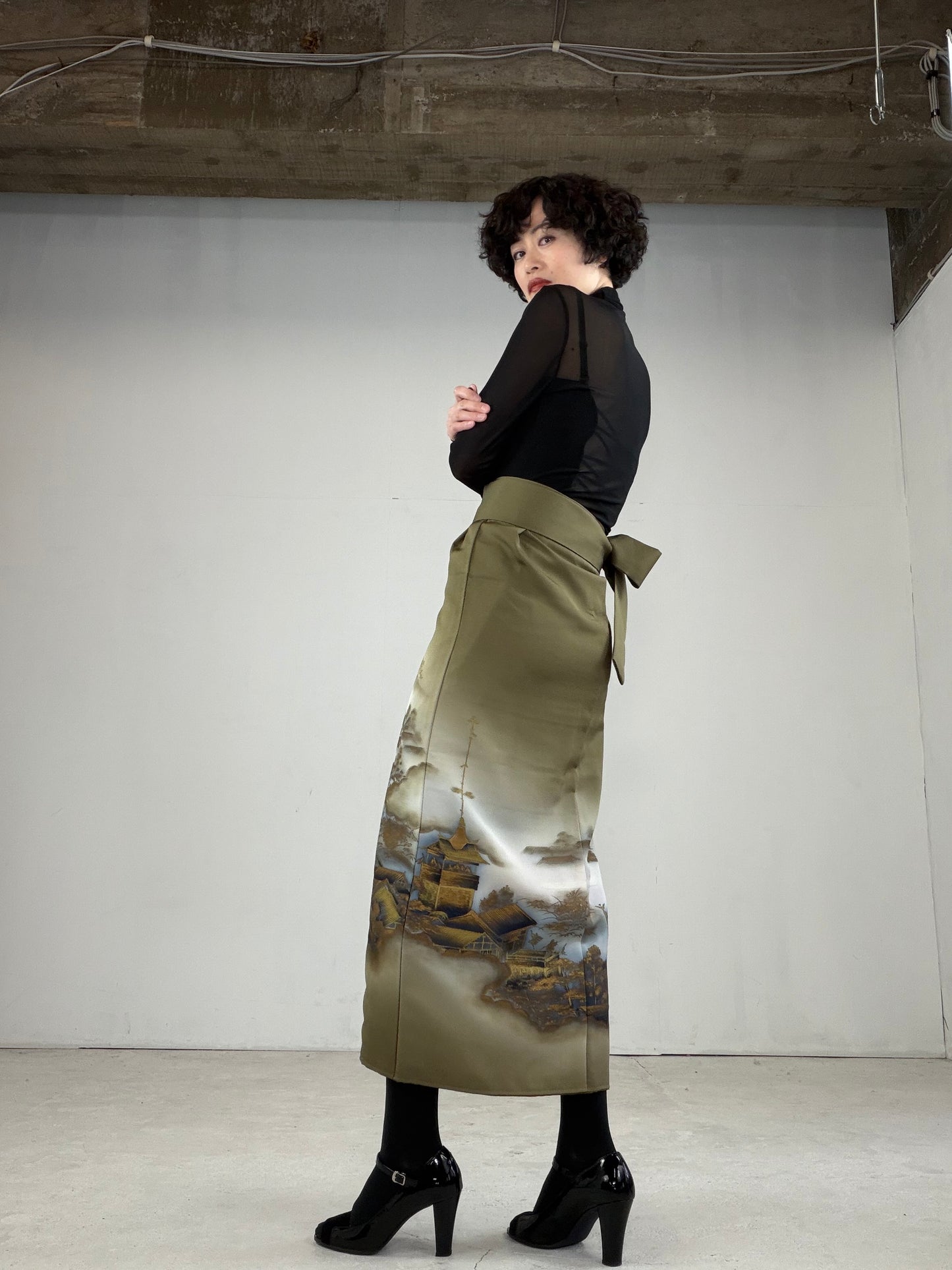 IROTOME SKIRT UPCYCLED FROM JAPANESE KIMONO "IRO117" *damage
