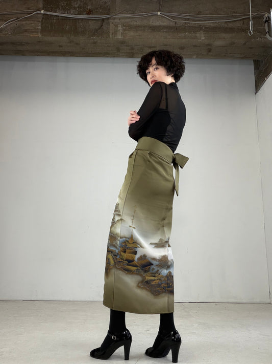 IROTOME SKIRT UPCYCLED FROM JAPANESE KIMONO "IRO117" *damage