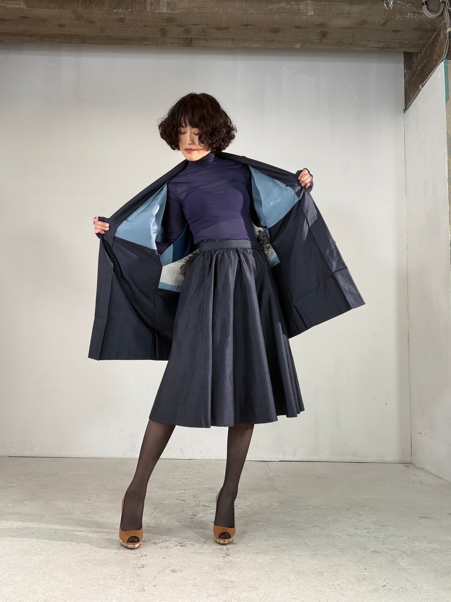 Vintage Tsumugi Haori & Kimono Skirt Set "AIC001" — Upcycled from Japanese Kimono