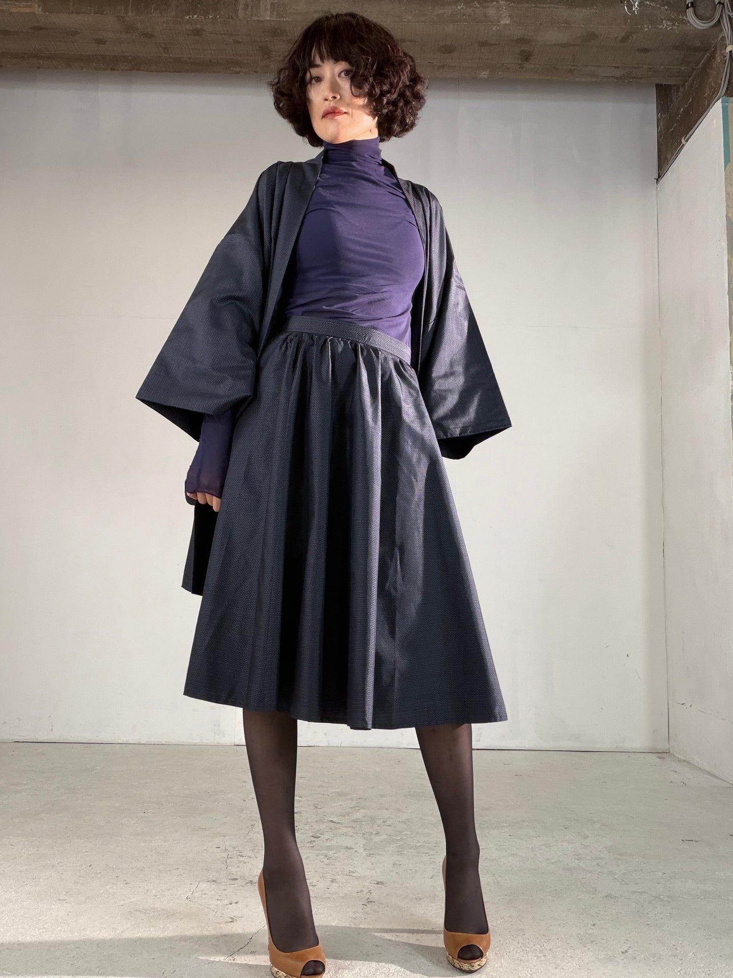 Vintage Tsumugi Haori & Kimono Skirt Set "AIC001" — Upcycled from Japanese Kimono
