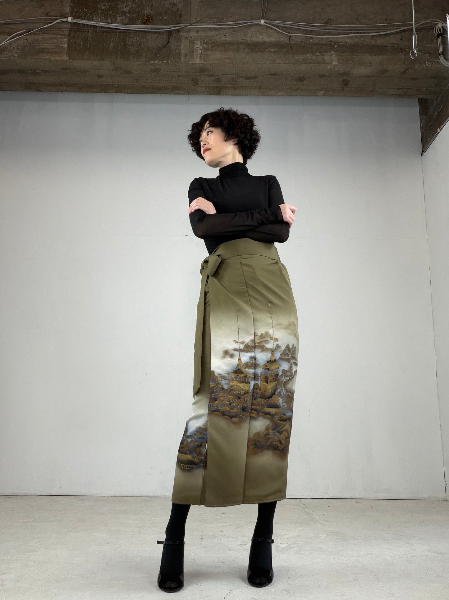 IROTOME SKIRT UPCYCLED FROM JAPANESE KIMONO "IRO117" *damage
