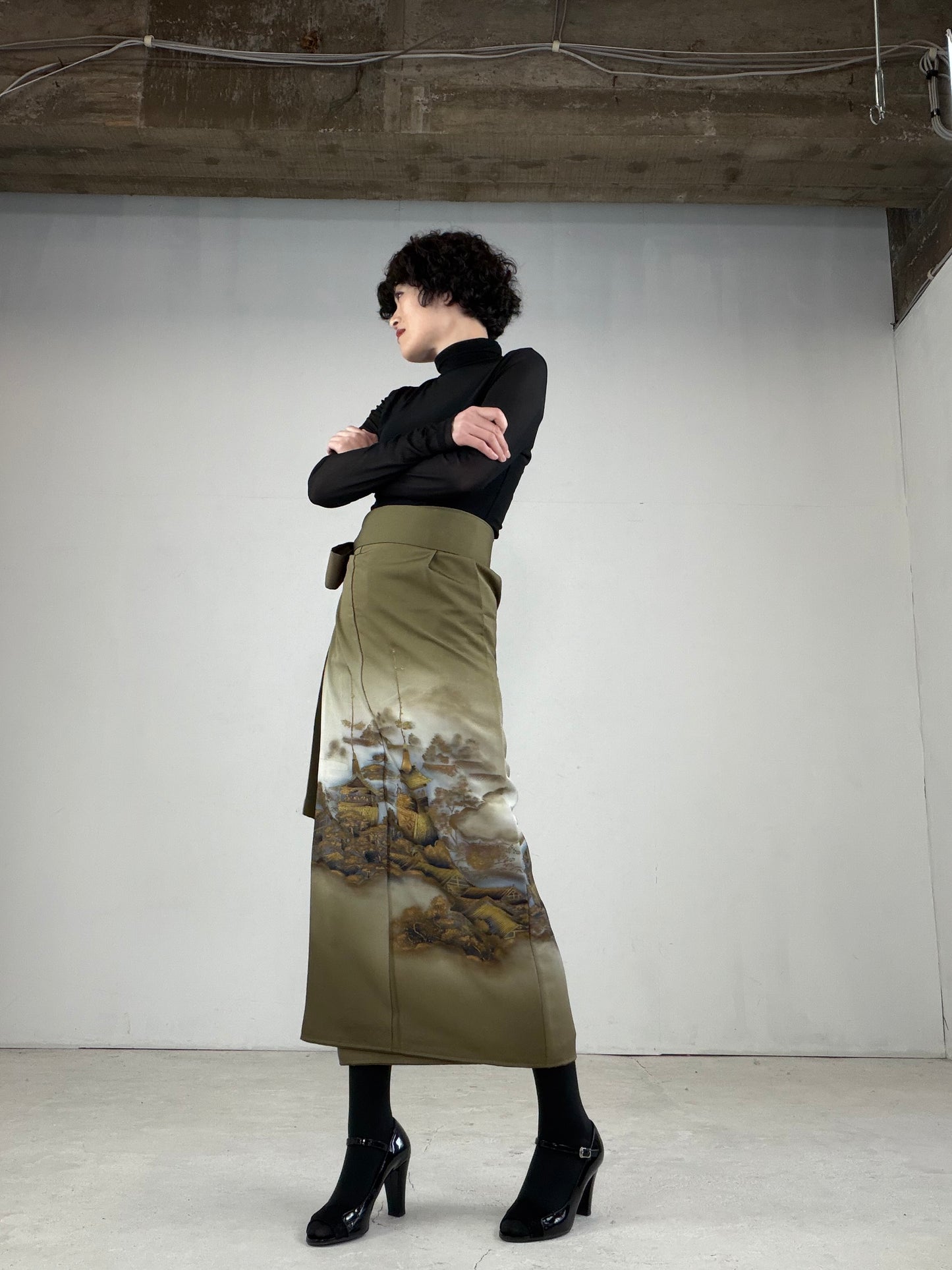 IROTOME SKIRT UPCYCLED FROM JAPANESE KIMONO "IRO117" *damage